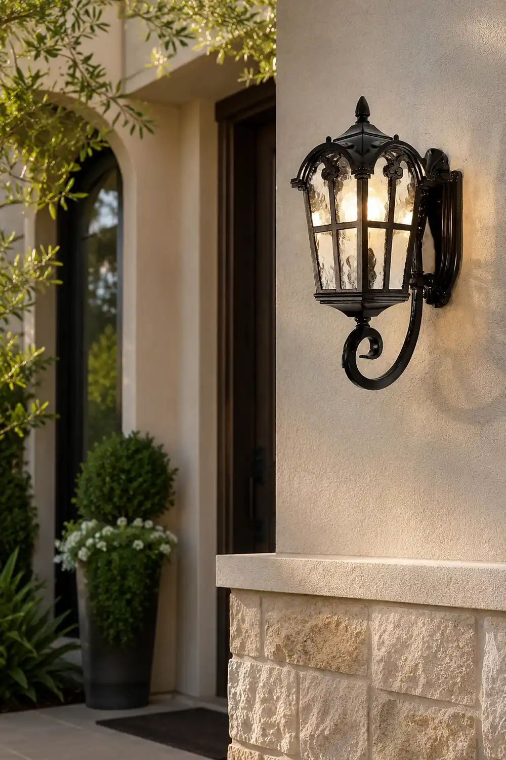 Waterproof Vintage Lantern Shaped Black Retro Outdoor Plug in Wall Lamp - Lumpaz