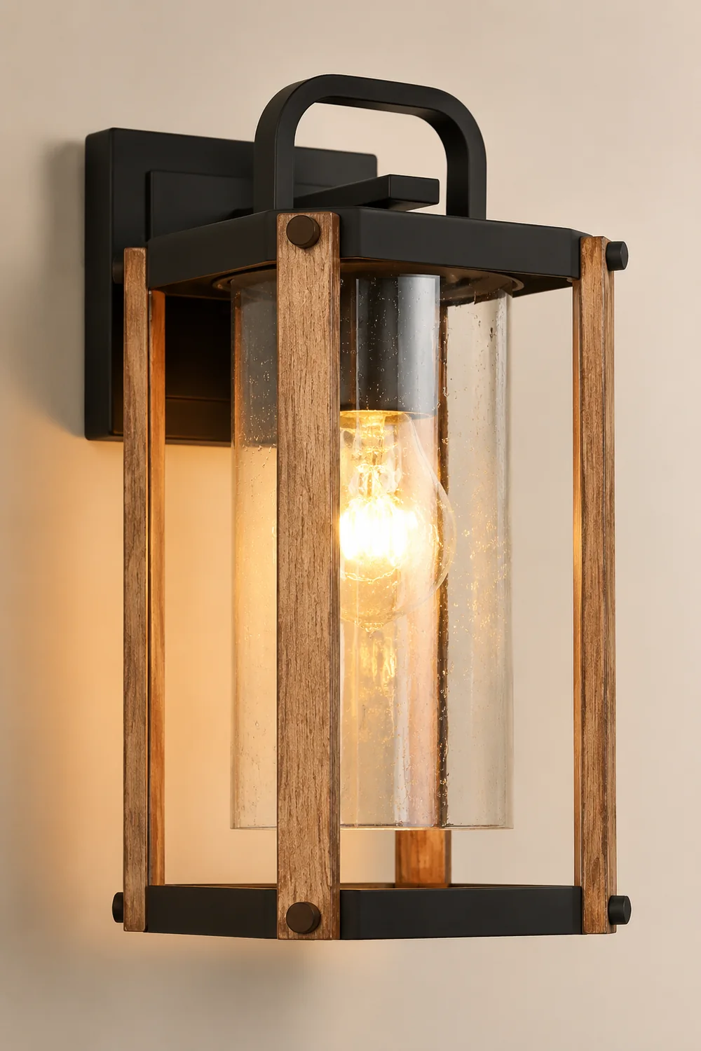 Lantern Shaped Waterproof Glass Black Industrial Outdoor Wall Sconce Lighting - Lumpaz