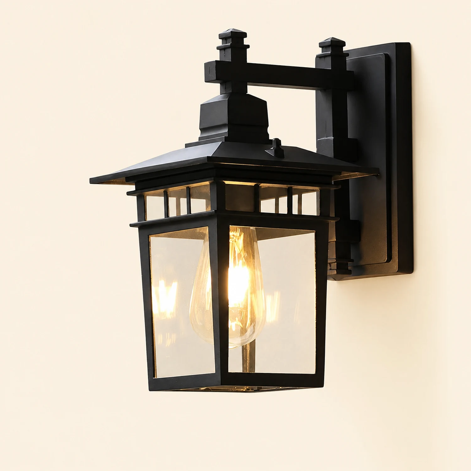 Pavilion Shaped Glass LED Waterproof Retro Outdoor Wall Lamp Wall Sconce Lighting without Bulb - Lumpaz