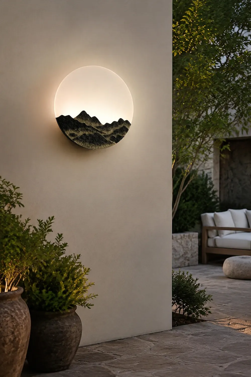 Round Creative Mountain Scenery LED Waterproof Modern Outdoor Wall Lamp - Lumpaz