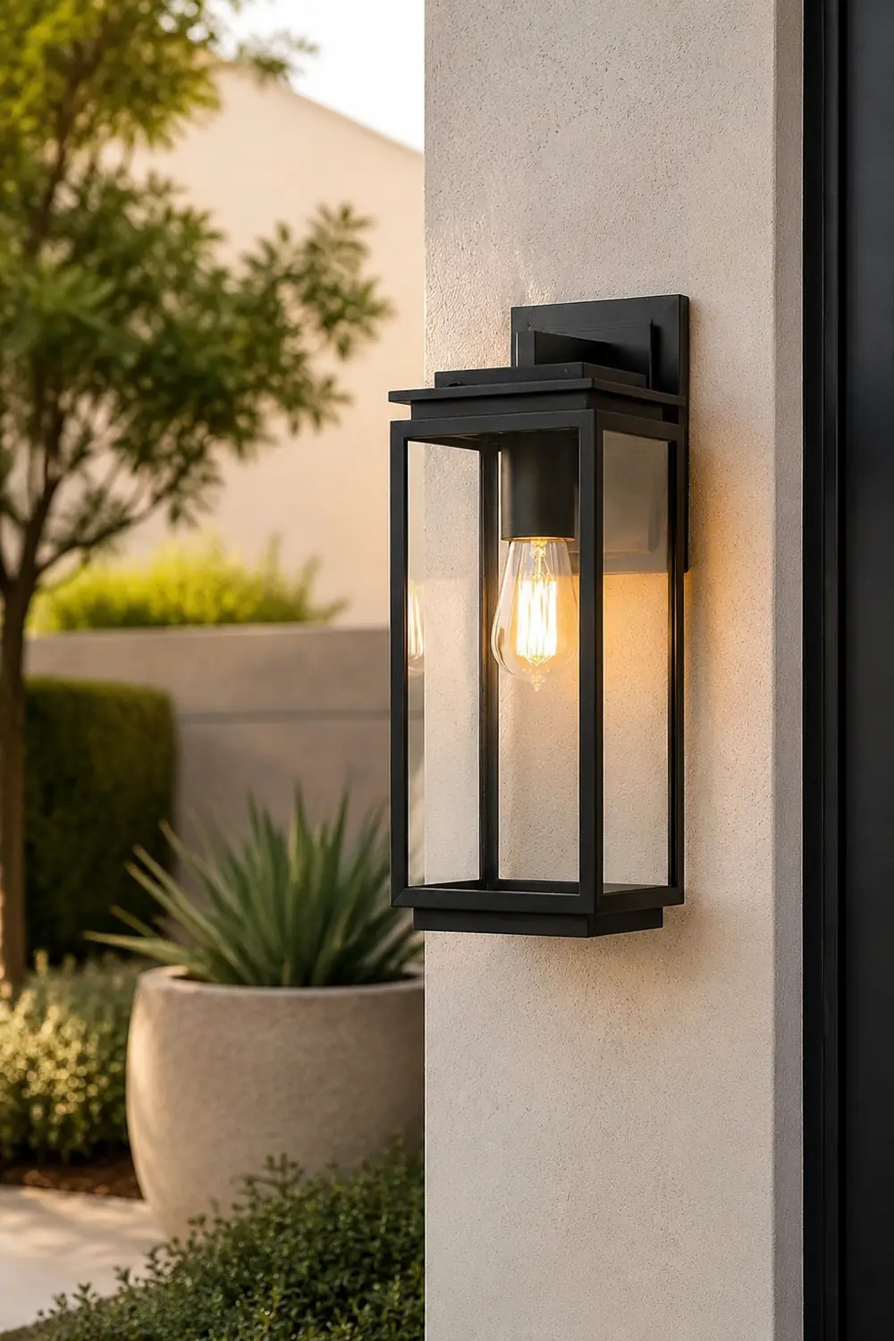 Waterproof Rectangular Glass Black Industrial Outdoor Wall Lamp Exterior Lights - Lumpaz