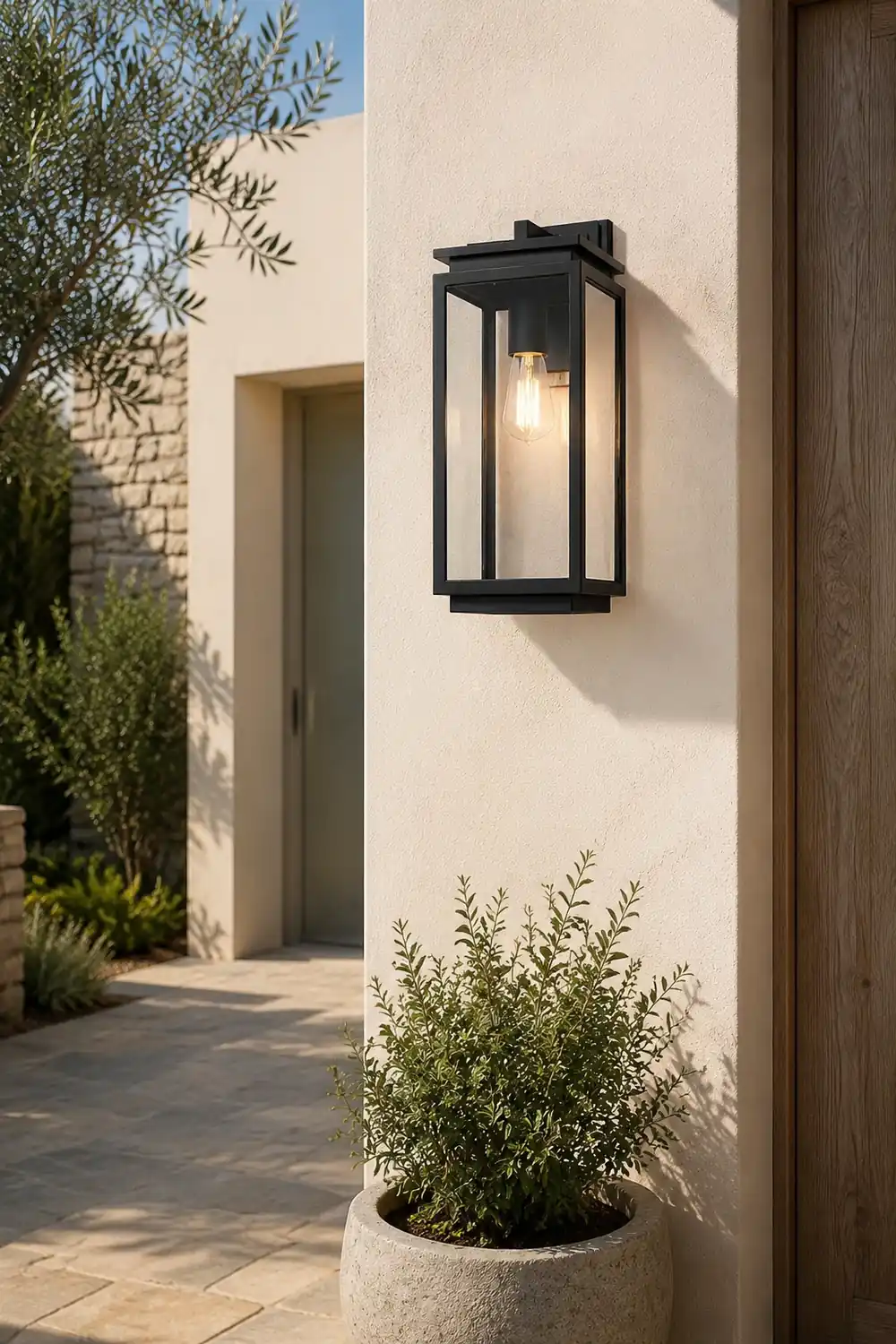 Waterproof Rectangular Glass Black Industrial Outdoor Wall Lamp Exterior Lights - Lumpaz