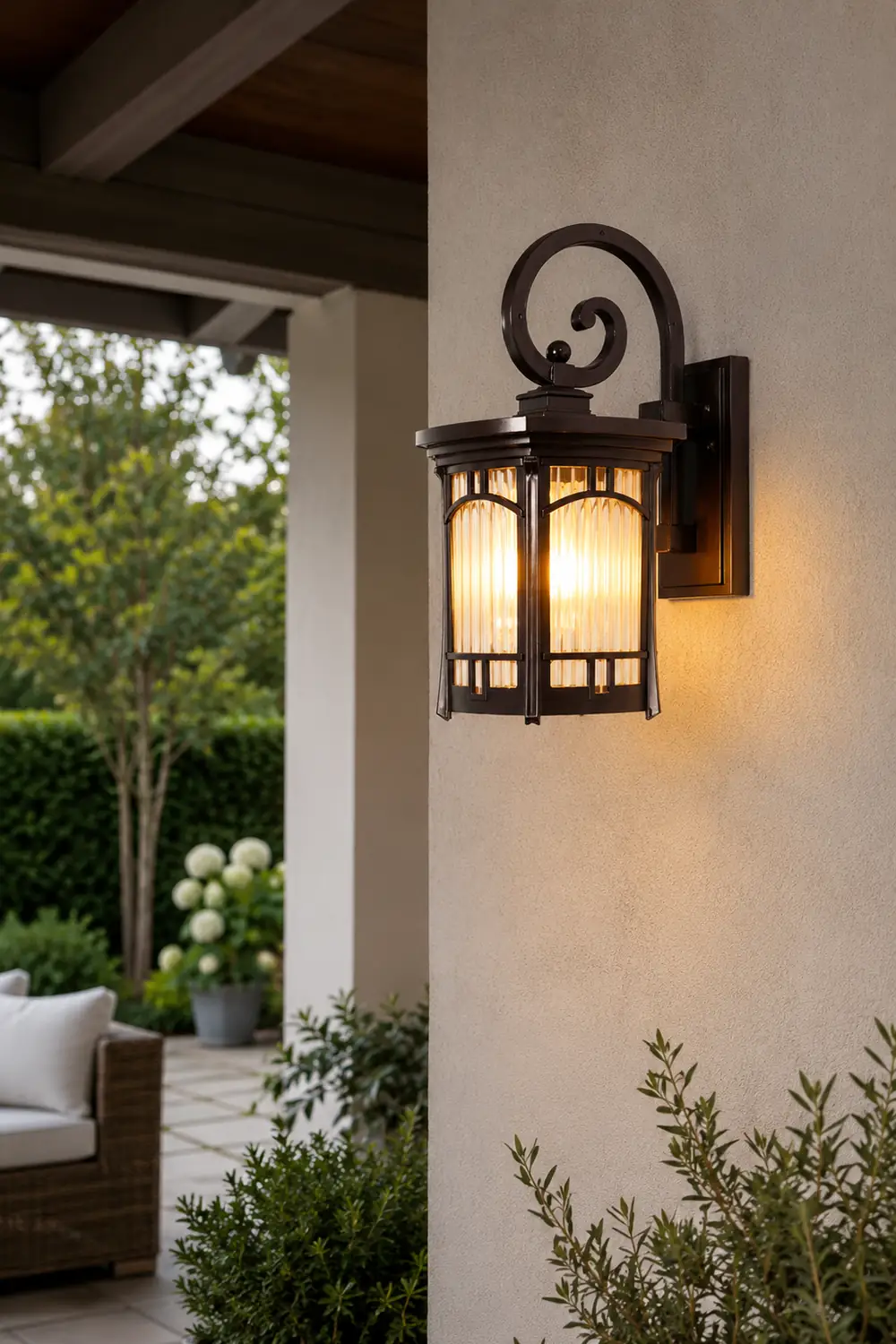 Vintage Striped Glass Shade Waterproof Modern Outdoor Wall Lights - Lumpaz