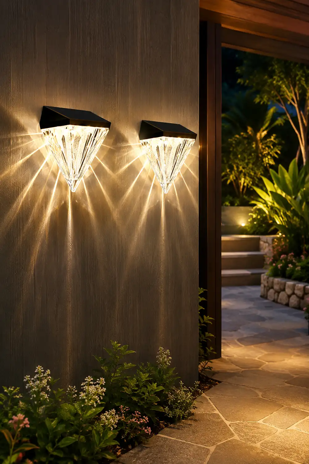2PCS Geometric LED Waterproof Black Solar Wall Lamp Outdoor Wall Lights Fixture - Lumpaz