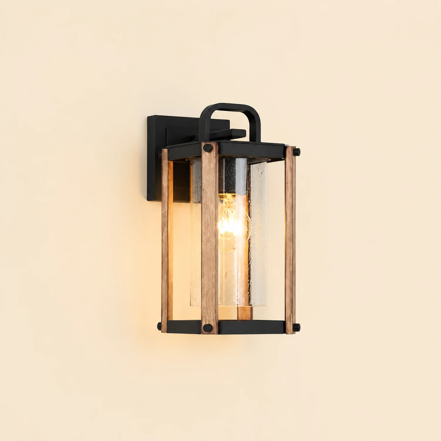 Lantern Shaped Waterproof Glass Black Industrial Outdoor Wall Sconce Lighting - Lumpaz