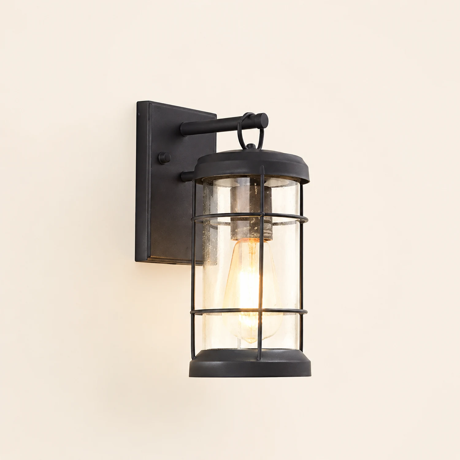 Waterproof Iron Glass Lantern Black Retro Rustic Exterior Wall Lights - Lumpaz