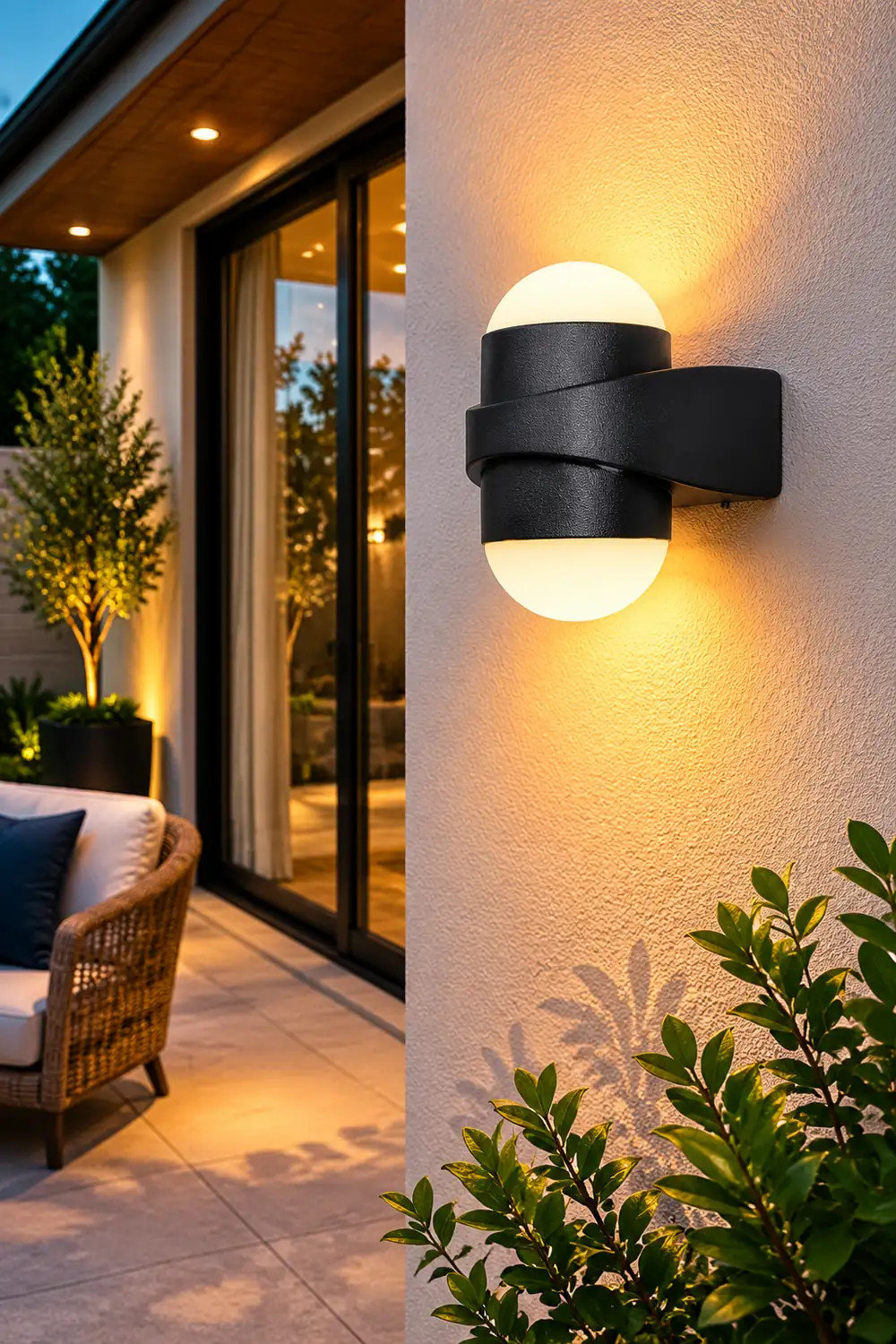 Round Waterproof LED Black Modern Up and Down Lights Outdoor Wall Sconces - Lumpaz