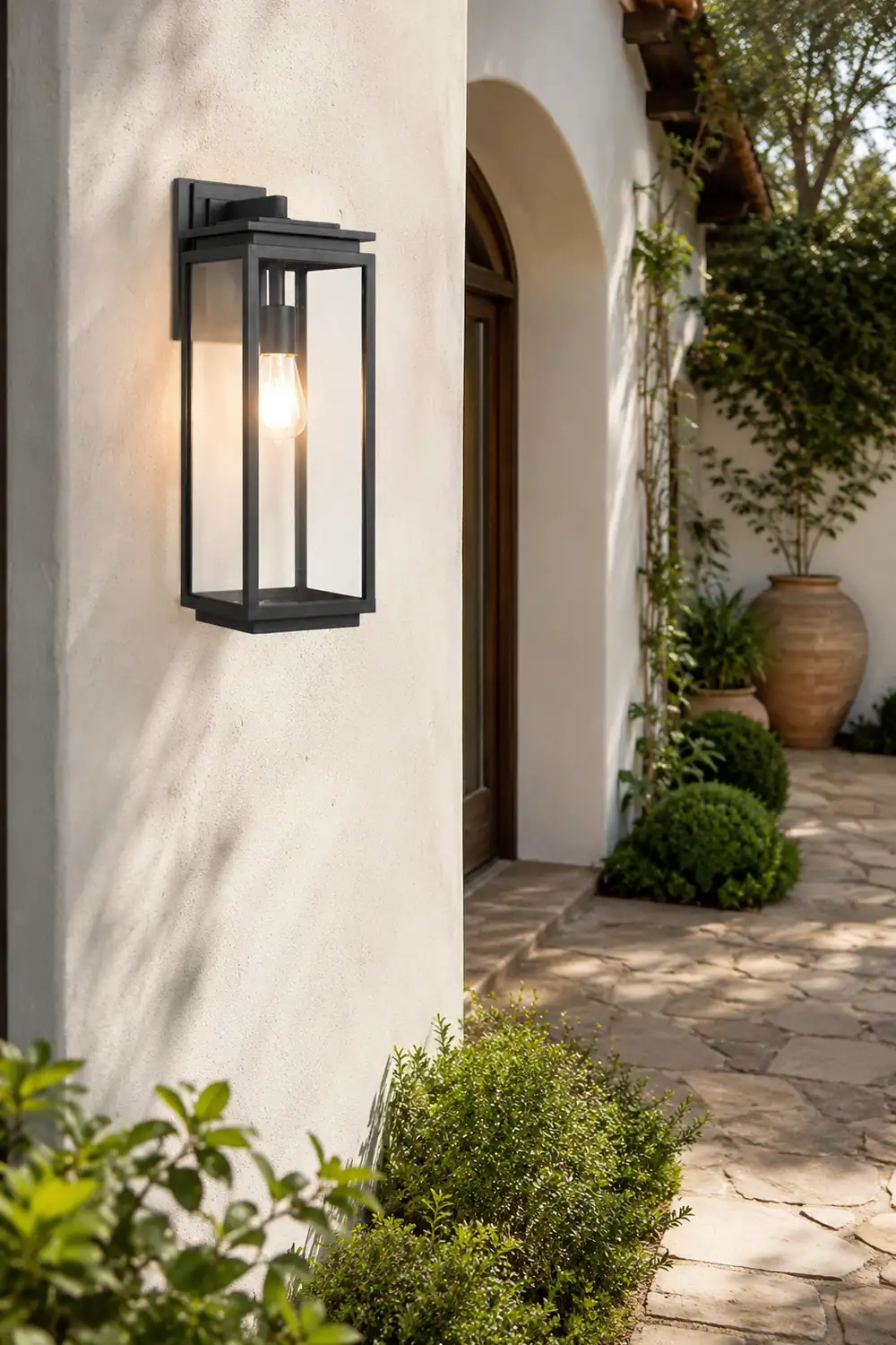 Waterproof Rectangular Glass Black Industrial Outdoor Wall Lamp Exterior Lights - Lumpaz