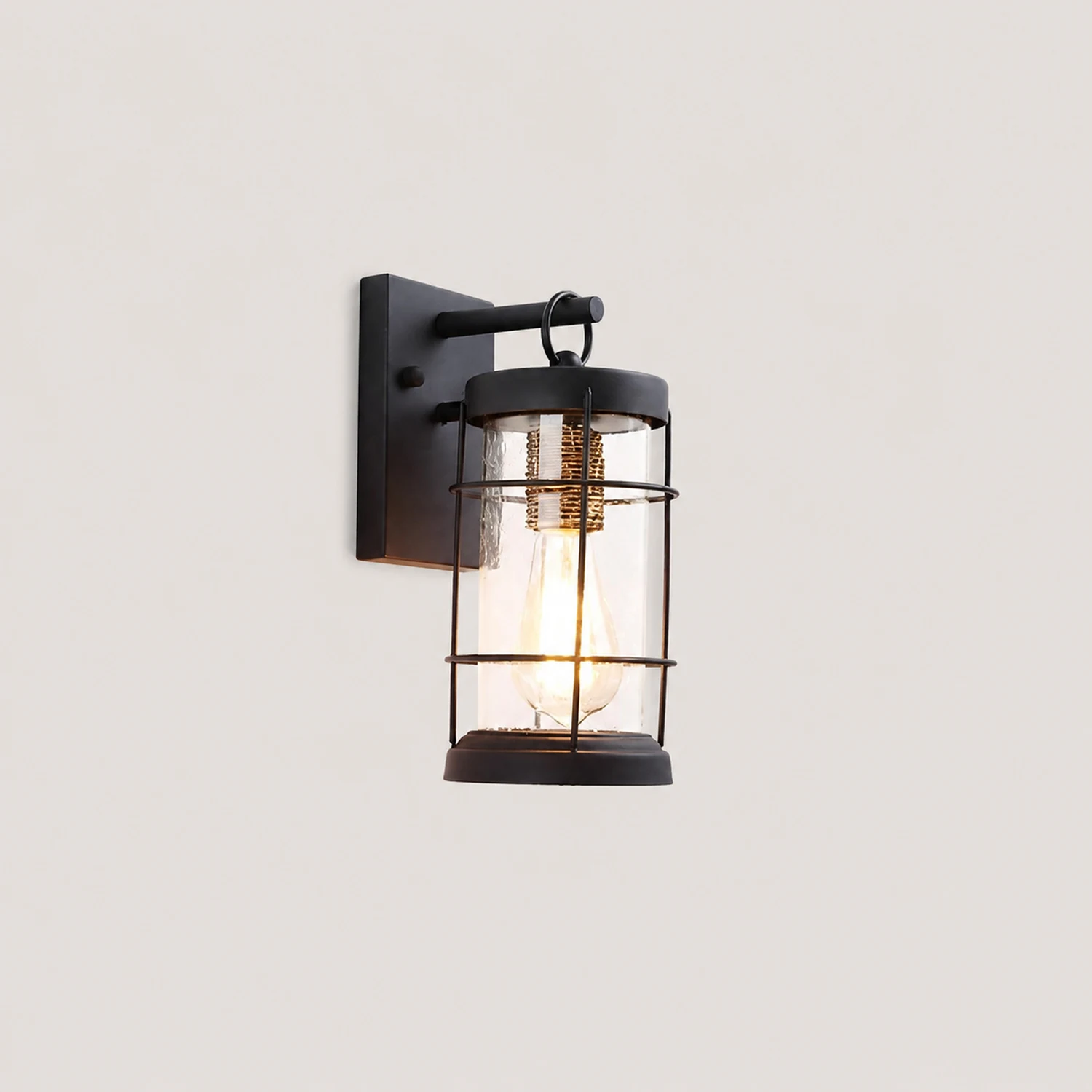 Waterproof Iron Glass Lantern Black Retro Rustic Exterior Wall Lights - Lumpaz