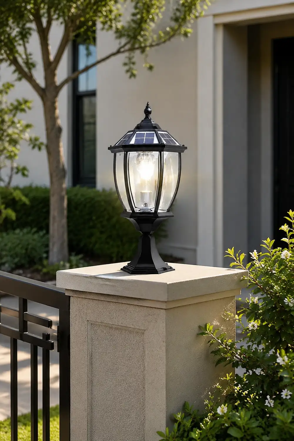 Led Waterproof Black Vintage Outdoor Solar Fence Post Lights with Remote - Lumpaz