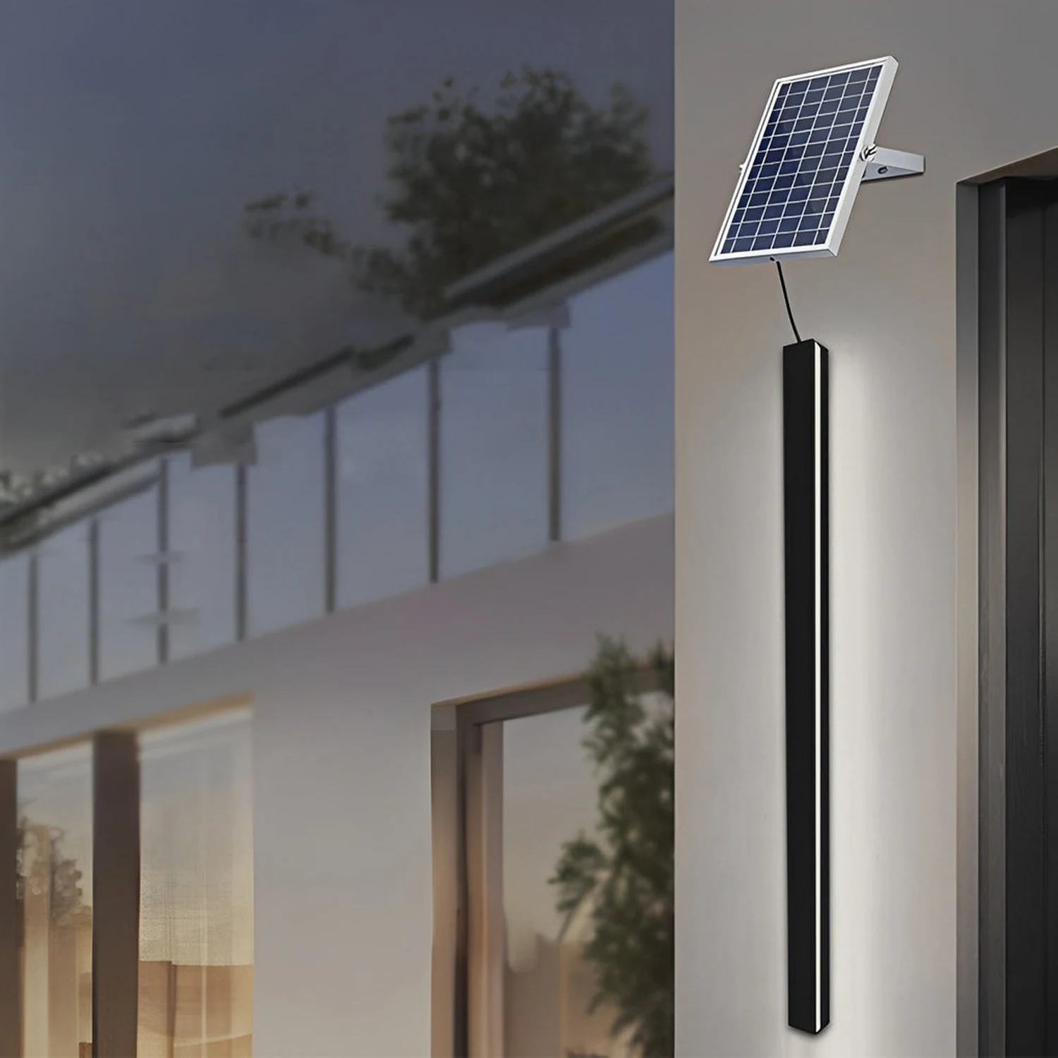 Minimalist Long Strip LED Waterproof Black Modern Solar Wall Sconce Lighting - Lumpaz