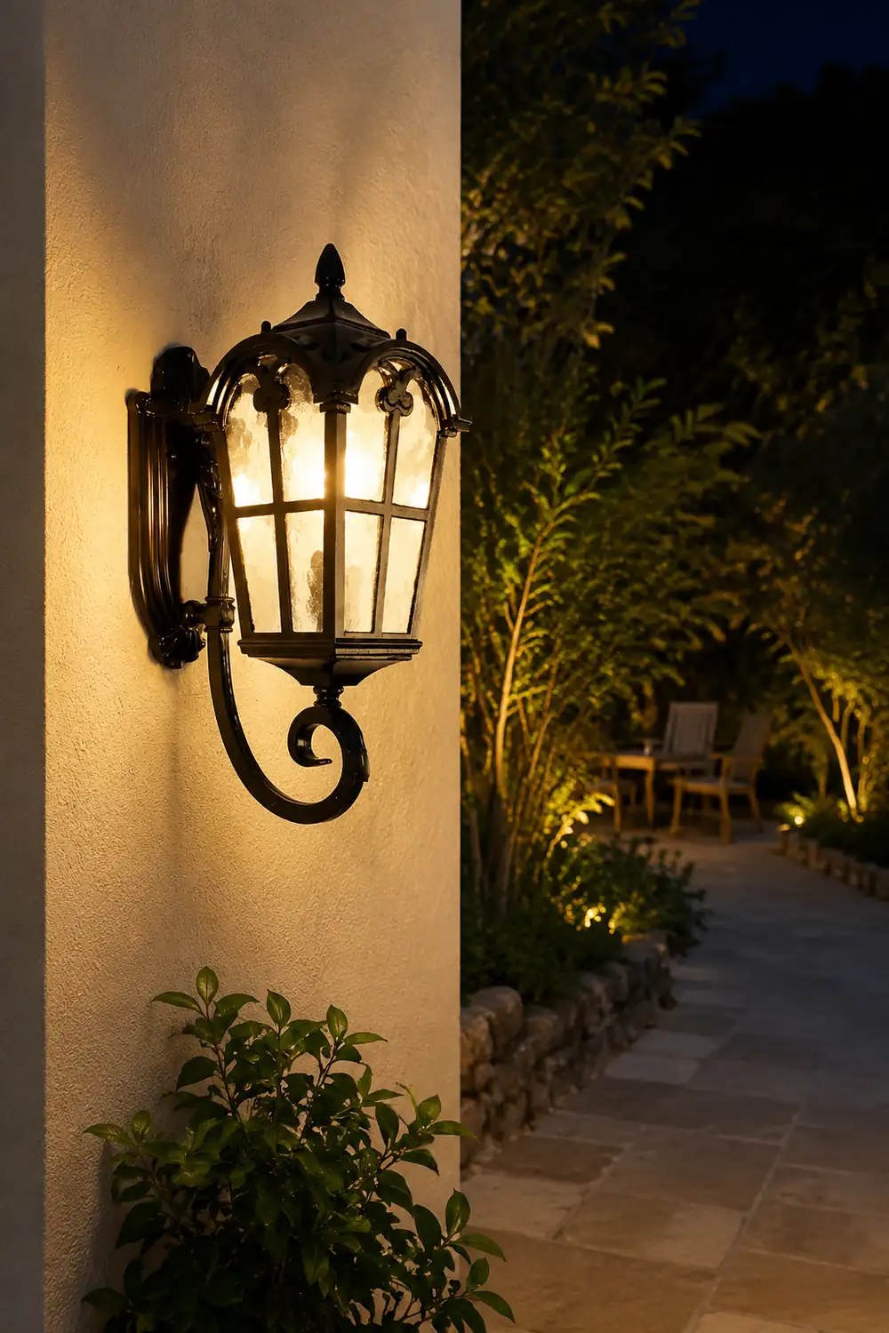 Waterproof Vintage Lantern Shaped Black Retro Outdoor Plug in Wall Lamp - Lumpaz