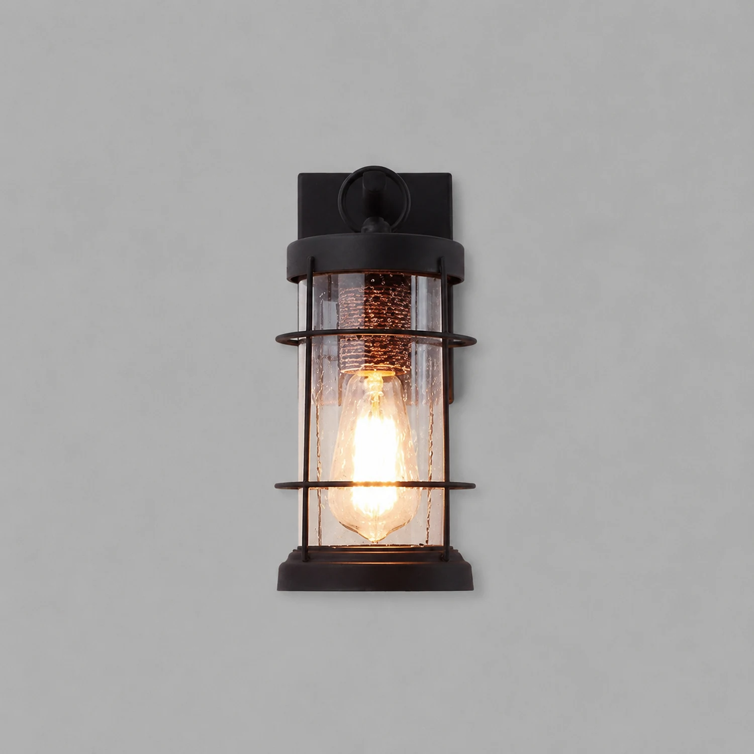 Waterproof Iron Glass Lantern Black Retro Rustic Exterior Wall Lights - Lumpaz