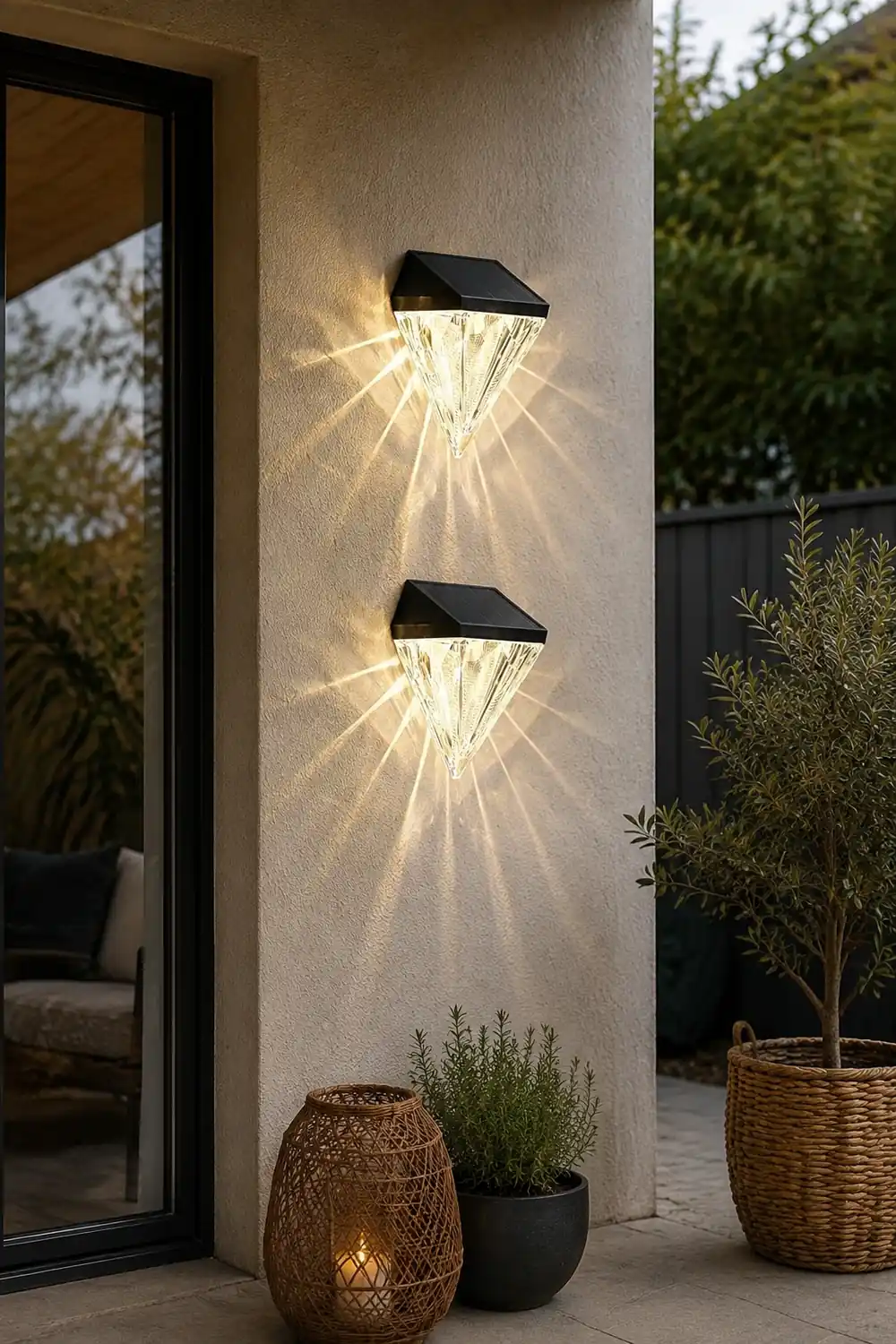 2PCS Geometric LED Waterproof Black Solar Wall Lamp Outdoor Wall Lights Fixture - Lumpaz