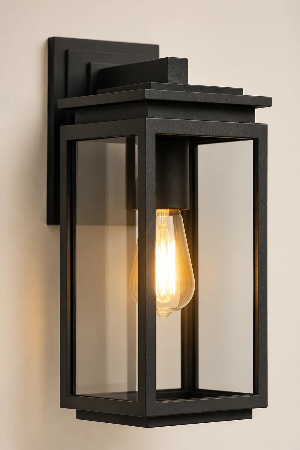 Waterproof Rectangular Glass Black Industrial Outdoor Wall Lamp Exterior Lights - Lumpaz
