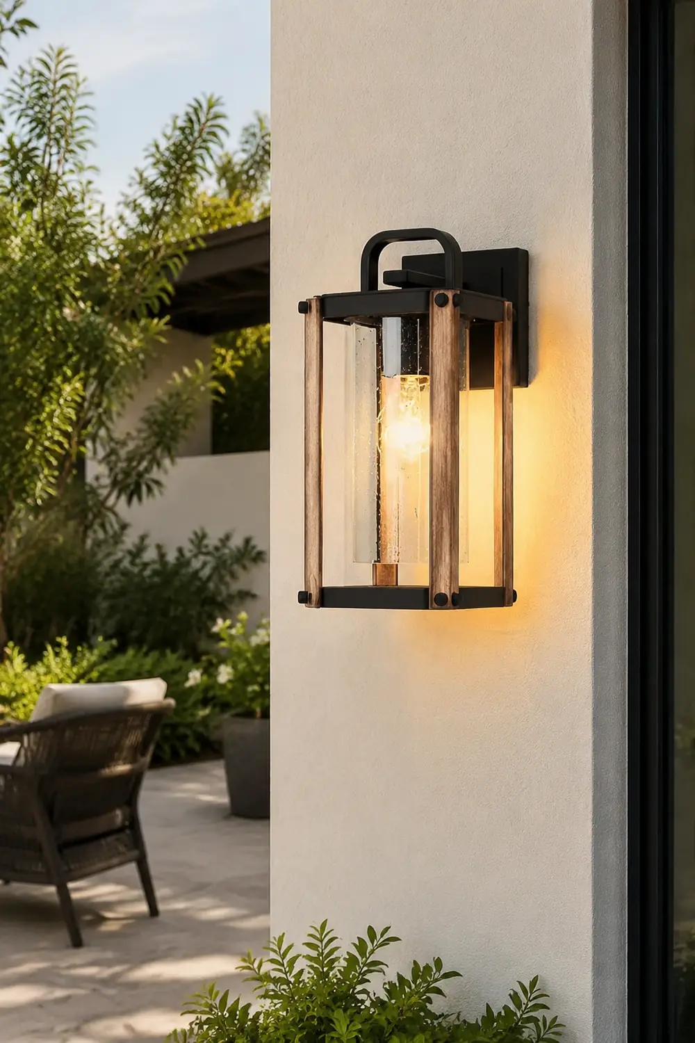 Lantern Shaped Waterproof Glass Black Industrial Outdoor Wall Sconce Lighting - Lumpaz