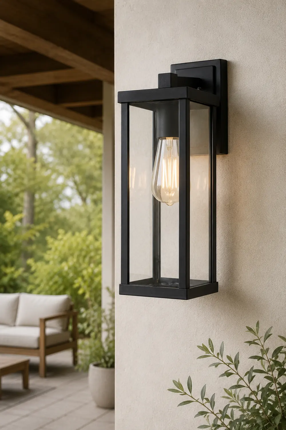 Rectangular Glass Waterproof Black Modern Outdoor Wall Lamp Exterior Lights - Lumpaz