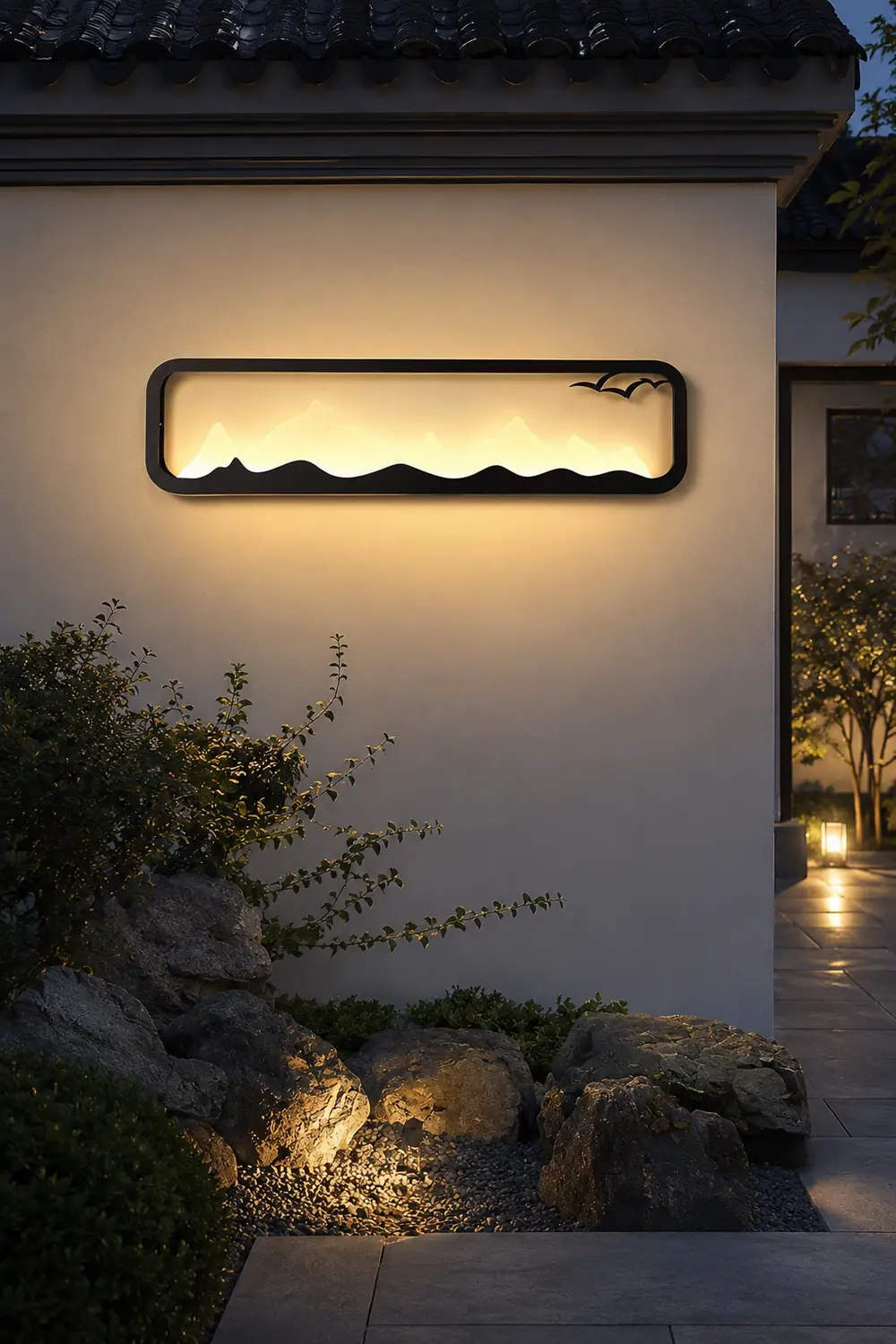 Rectangular Mountain Scenery LED Waterproof Black Outdoor Wall Lamp - Lumpaz