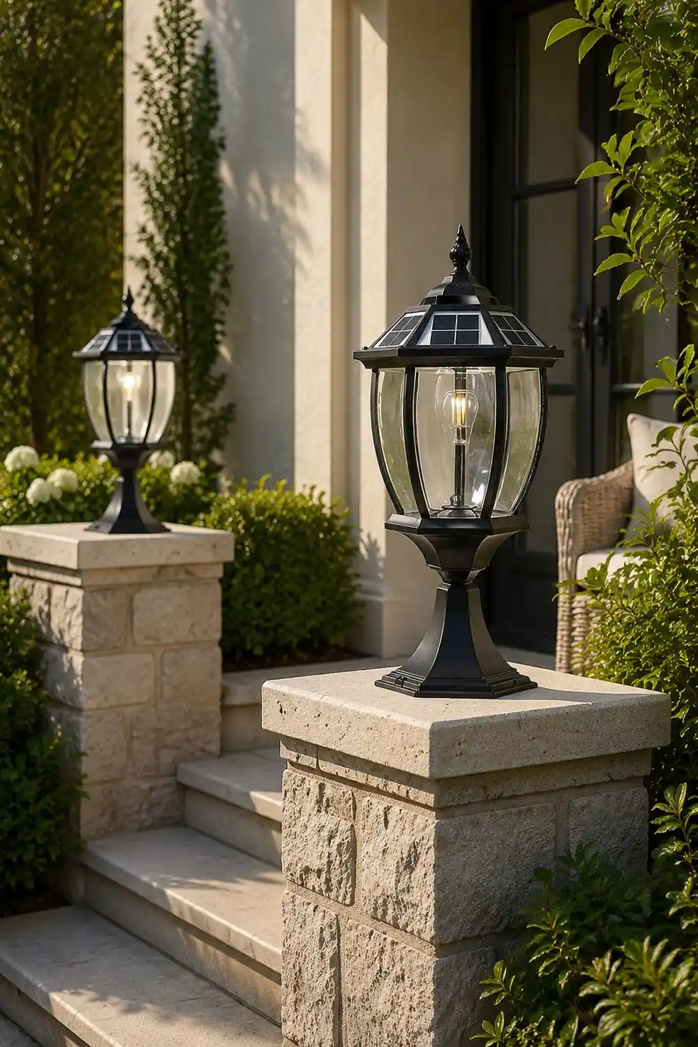 Led Waterproof Black Vintage Outdoor Solar Fence Post Lights with Remote - Lumpaz
