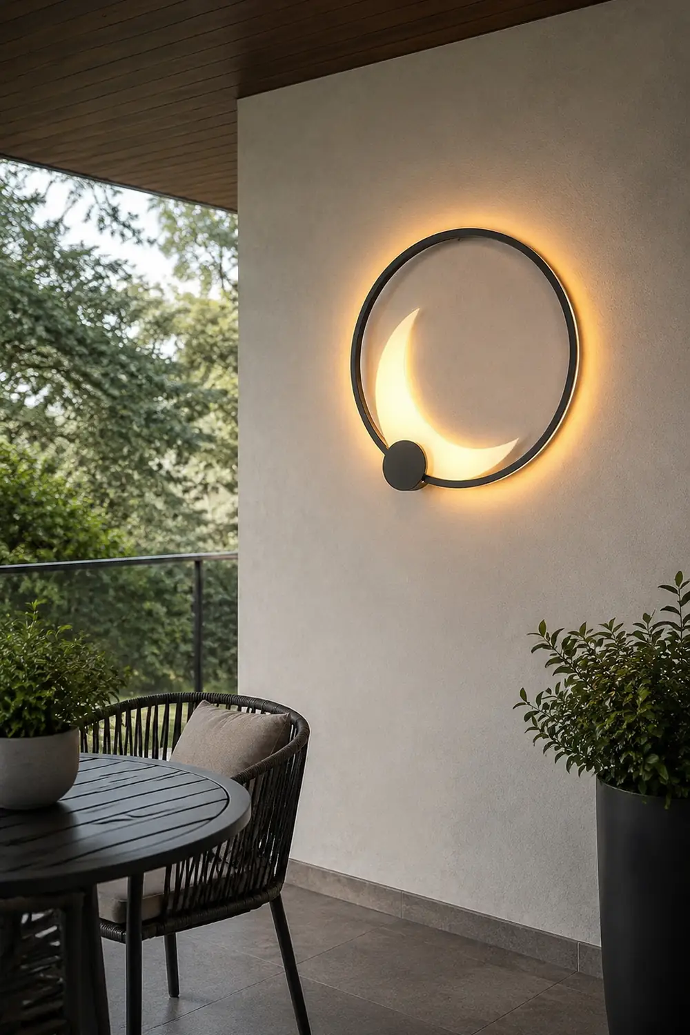 Round Moon Waterproof Black LED Wall Sconce Lighting Outdoor Wall Lamp - Lumpaz