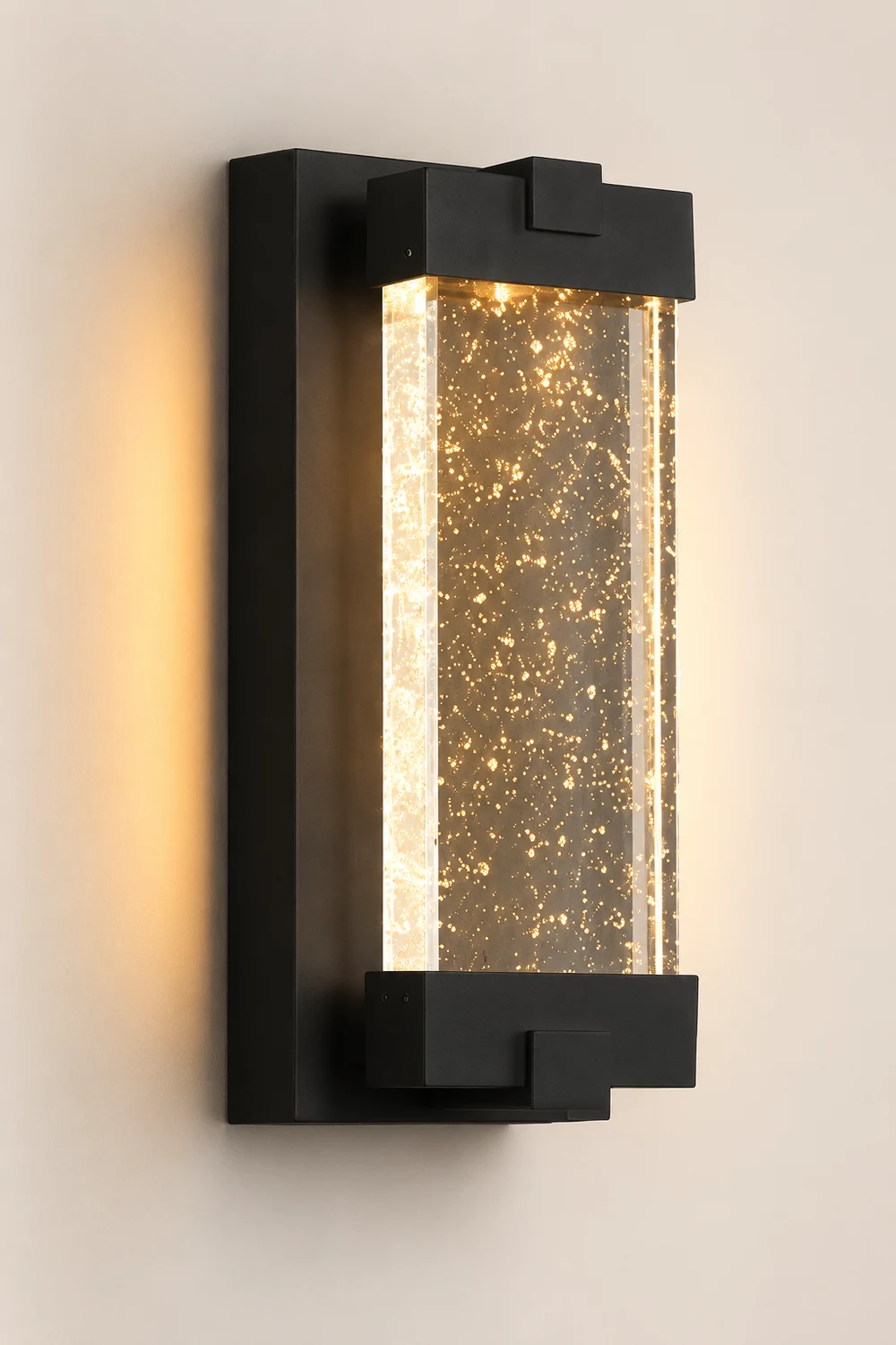 Rectangular Bubbles Crystal Waterproof COB Black Outdoor Wall Lights - Lumpaz