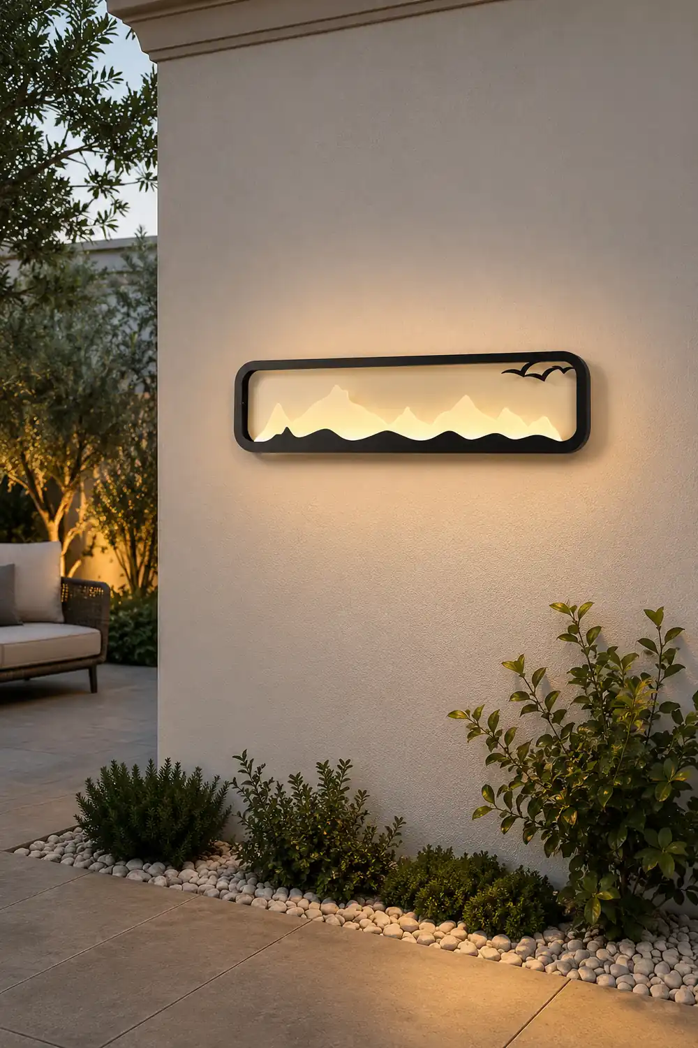 Rectangular Mountain Scenery LED Waterproof Black Outdoor Wall Lamp - Lumpaz