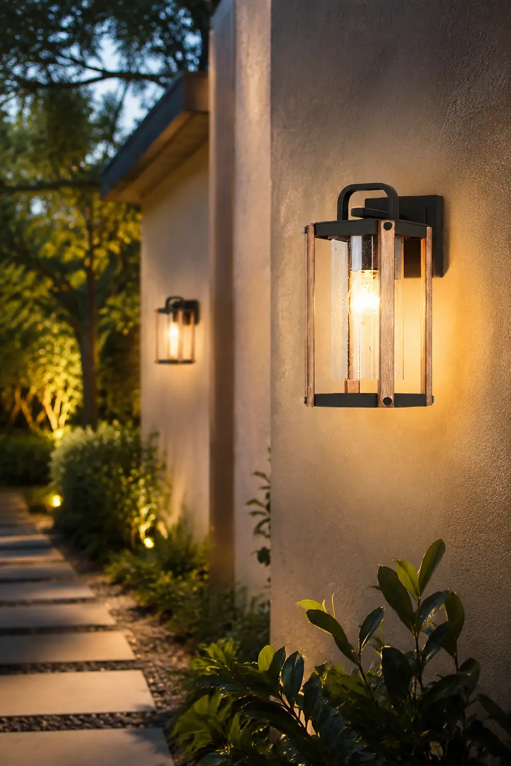 Lantern Shaped Waterproof Glass Black Industrial Outdoor Wall Sconce Lighting - Lumpaz