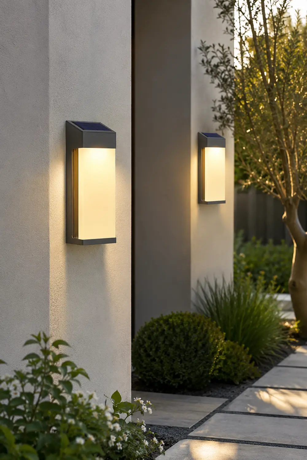 2 Pcs Rectangular LED Light-controlled Waterproof Outdoor Solar Sconce Lighting - Lumpaz