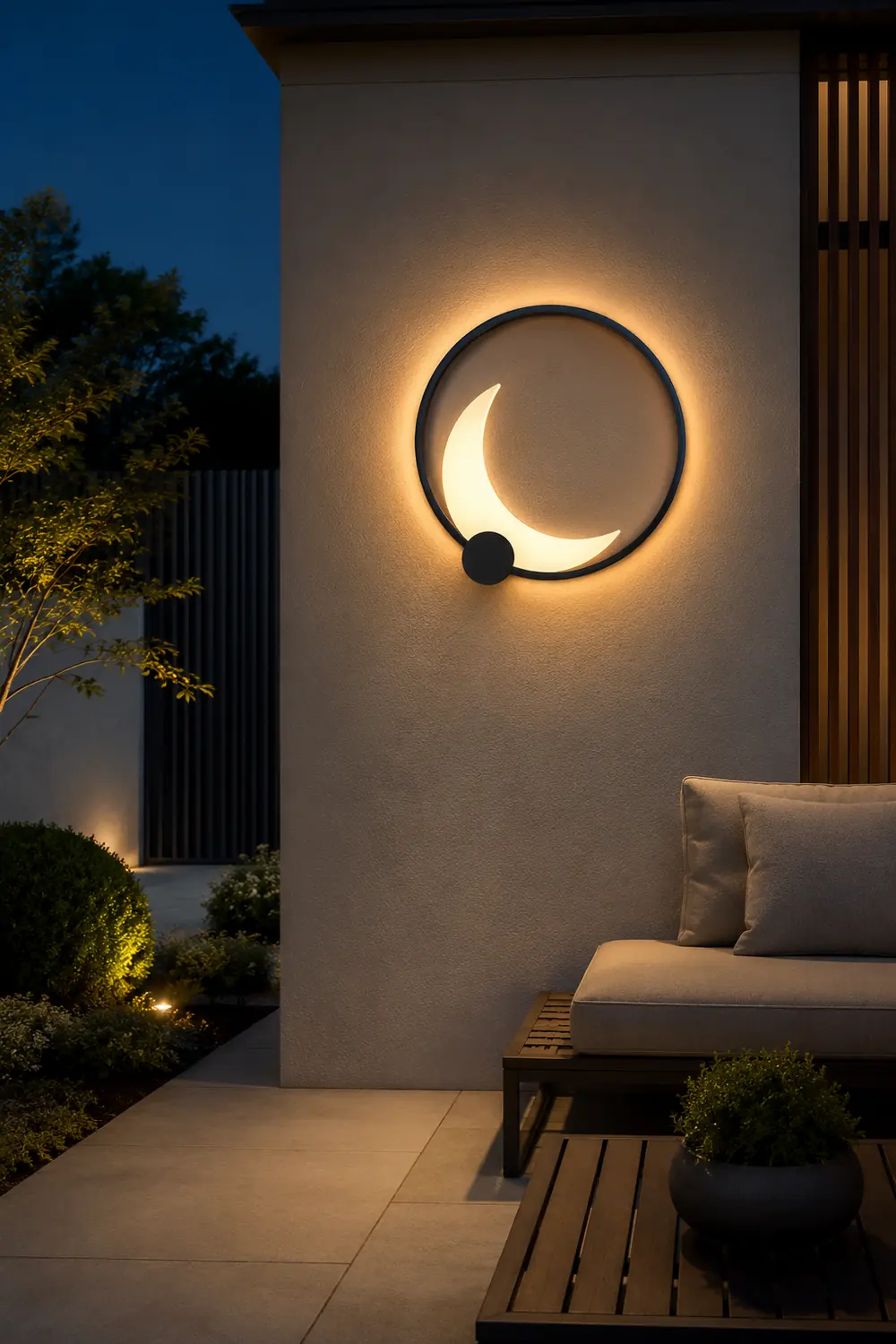 Round Moon Waterproof Black LED Wall Sconce Lighting Outdoor Wall Lamp - Lumpaz