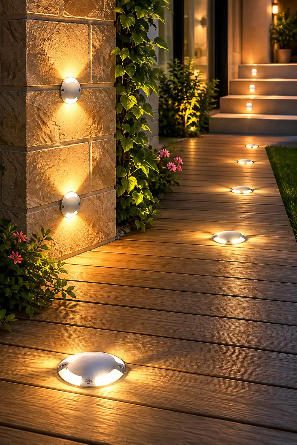Round DC12V LED Waterproof Mdern Outdoor Step Lights Deck Stair Lights - Lumpaz