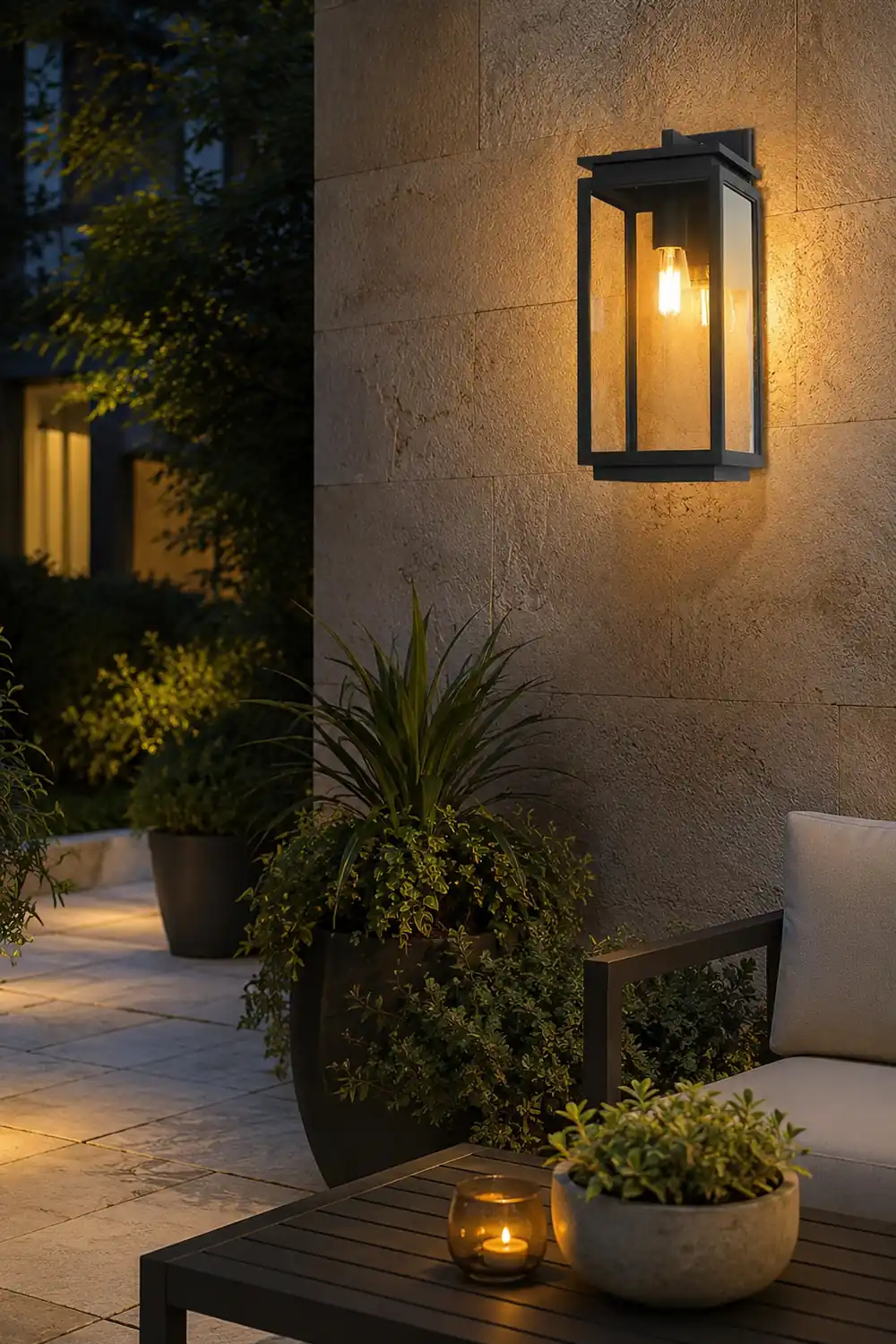 Waterproof Rectangular Glass Black Industrial Outdoor Wall Lamp Exterior Lights - Lumpaz