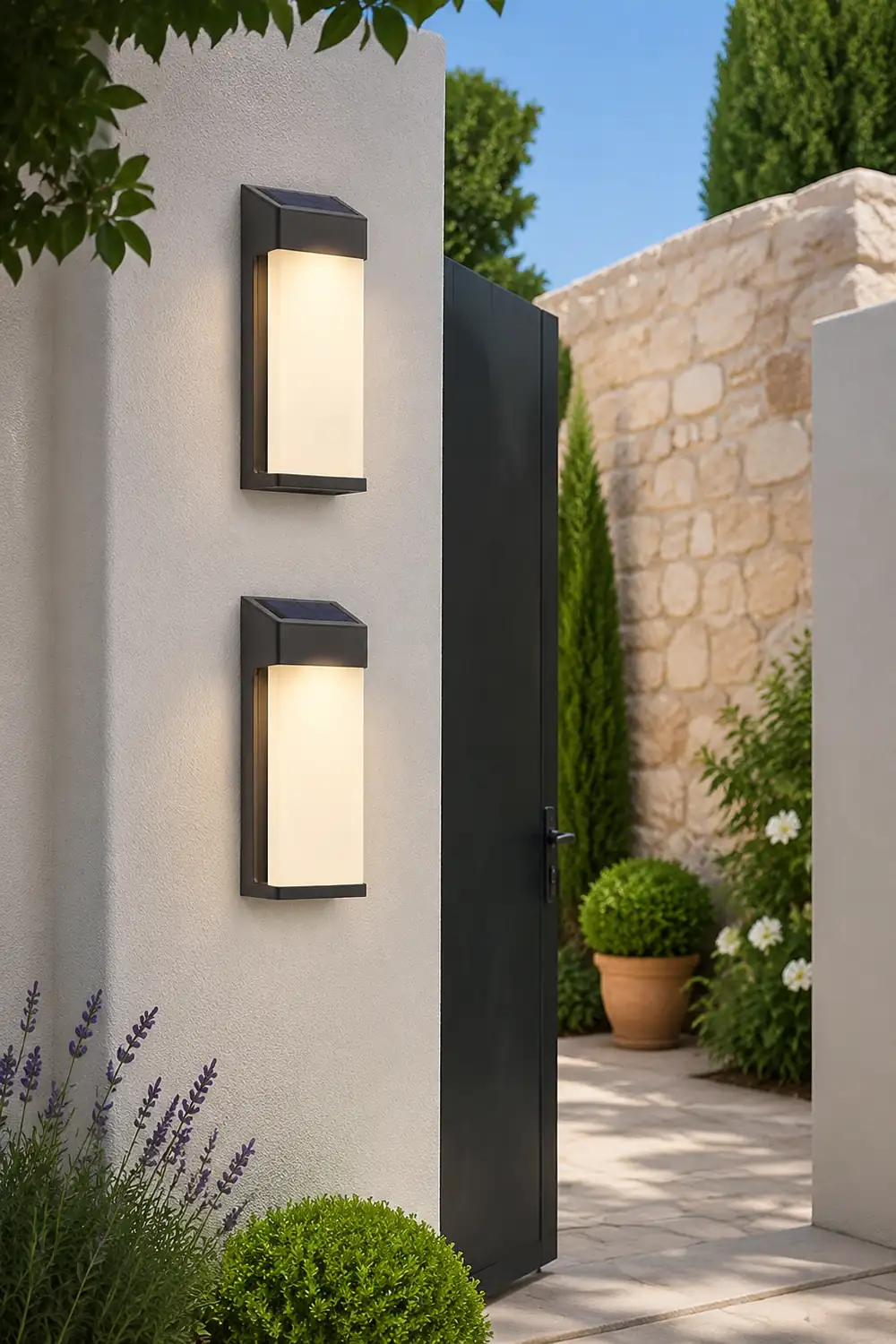 2 Pcs Rectangular LED Light-controlled Waterproof Outdoor Solar Sconce Lighting - Lumpaz