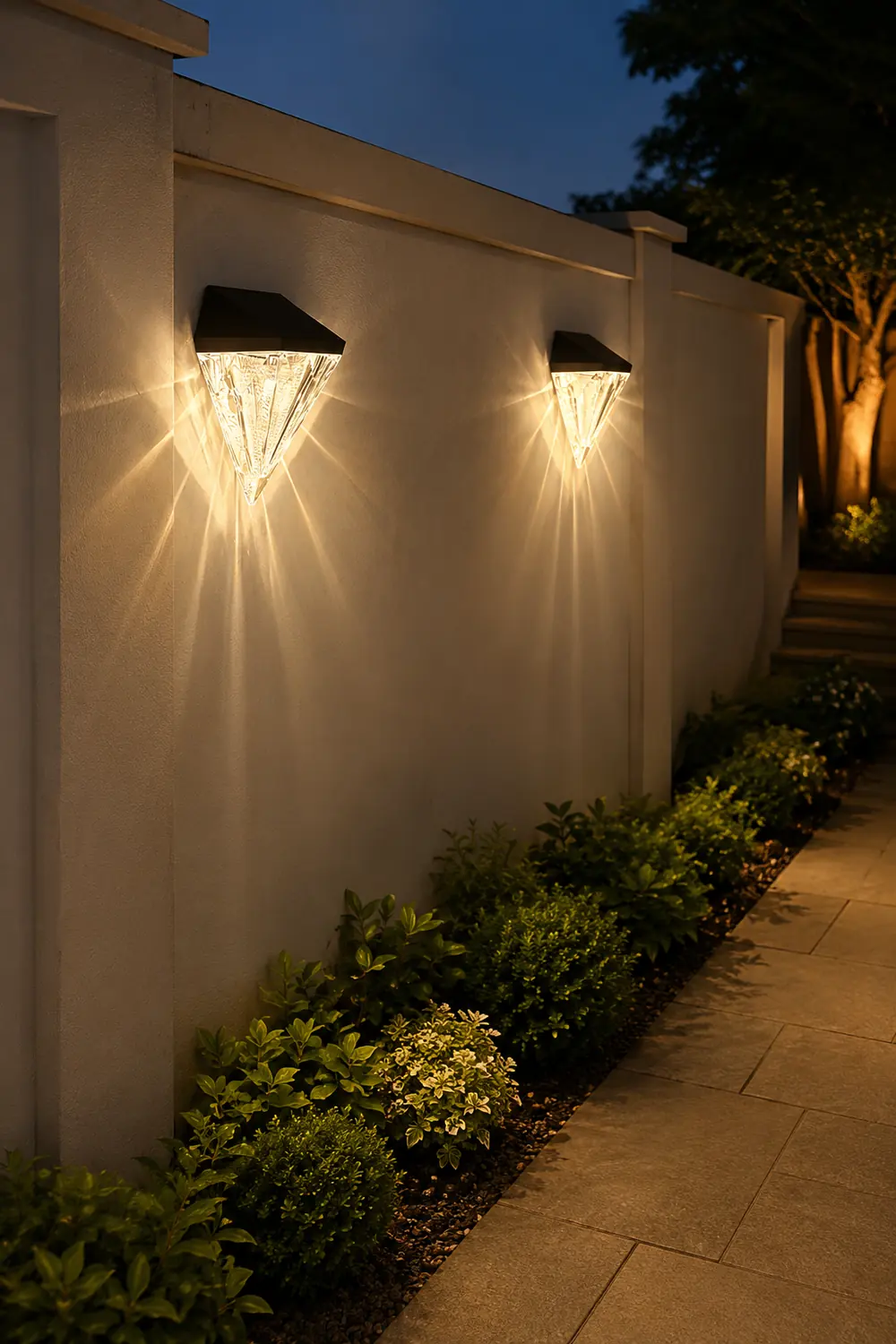 2PCS Geometric LED Waterproof Black Solar Wall Lamp Outdoor Wall Lights Fixture - Lumpaz
