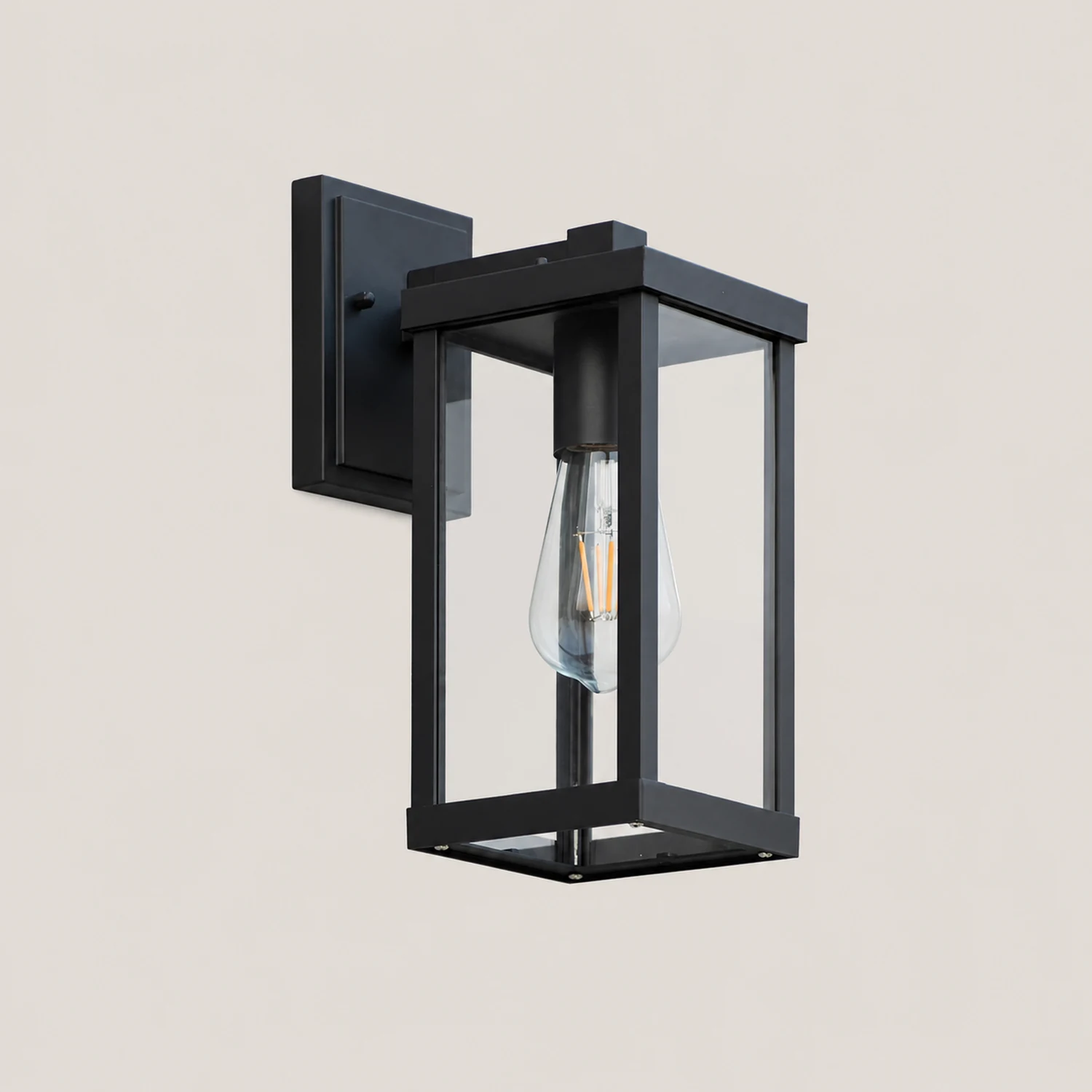 Rectangular Glass Waterproof Black Modern Outdoor Wall Lamp Exterior Lights - Lumpaz