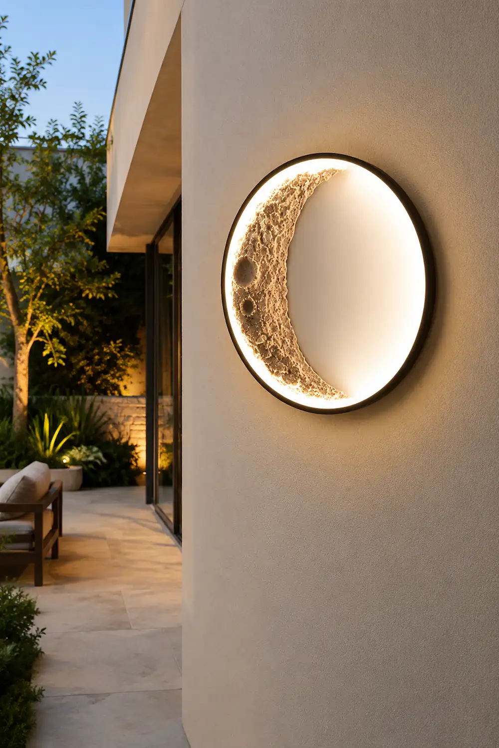Round Creative Moon Resin Lunar Texture Waterproof Outdoor Wall Lights - Lumpaz