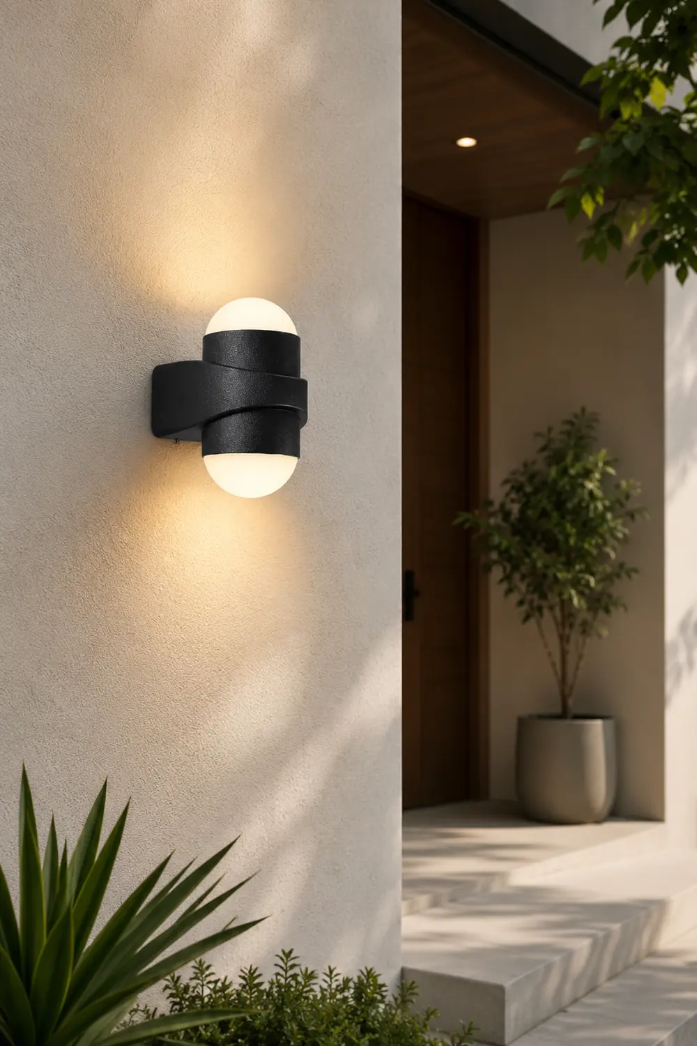 Round Waterproof LED Black Modern Up and Down Lights Outdoor Wall Sconces - Lumpaz