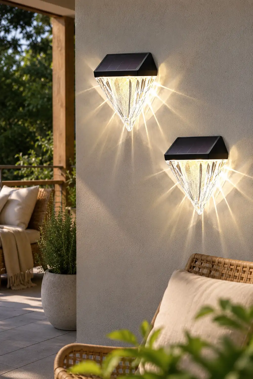 2PCS Geometric LED Waterproof Black Solar Wall Lamp Outdoor Wall Lights Fixture - Lumpaz