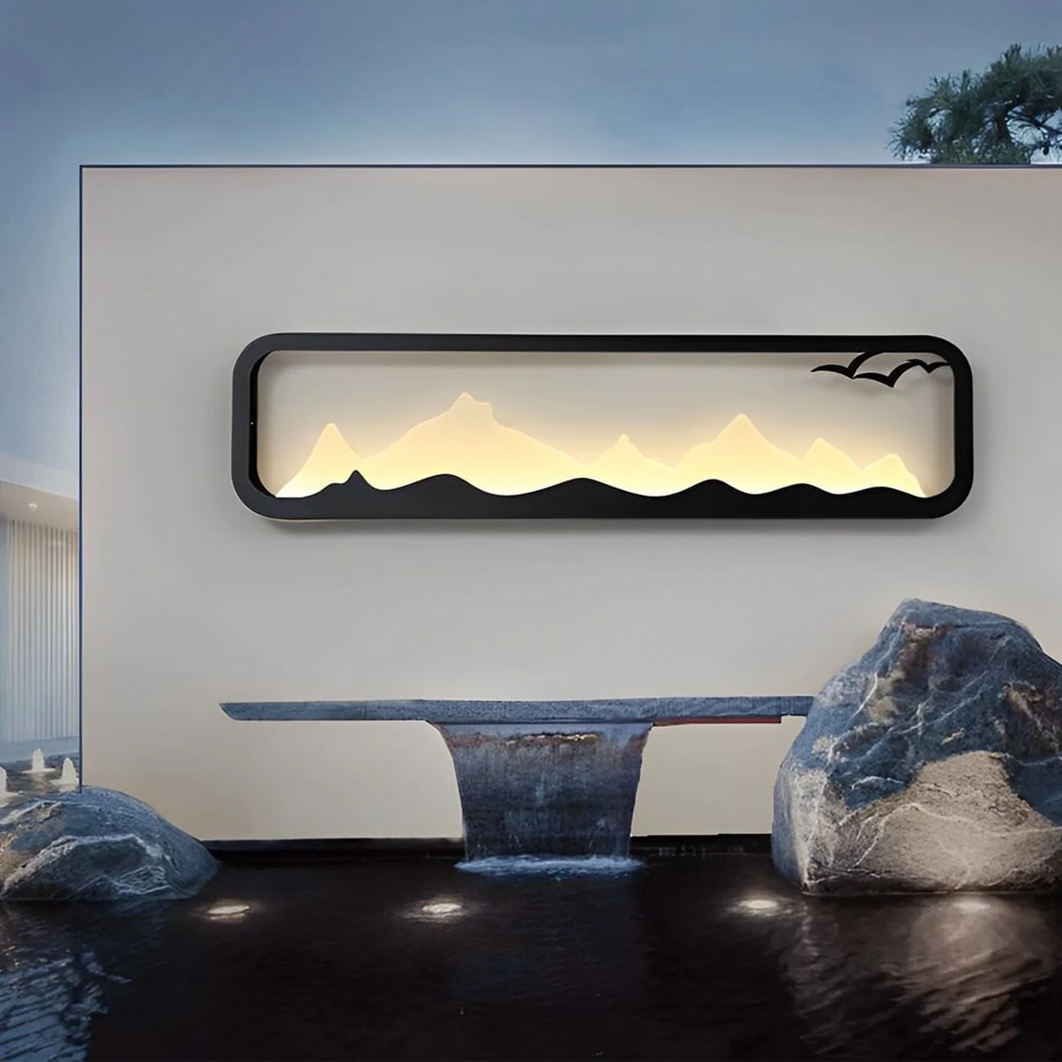 Rectangular Mountain Scenery LED Waterproof Black Outdoor Wall Lamp - Lumpaz