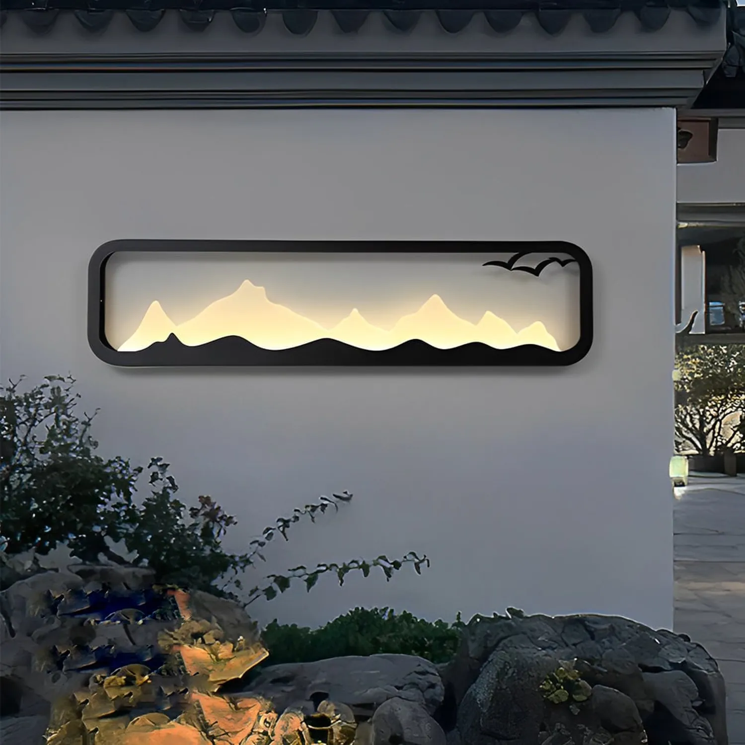 Rectangular Mountain Scenery LED Waterproof Black Outdoor Wall Lamp - Lumpaz