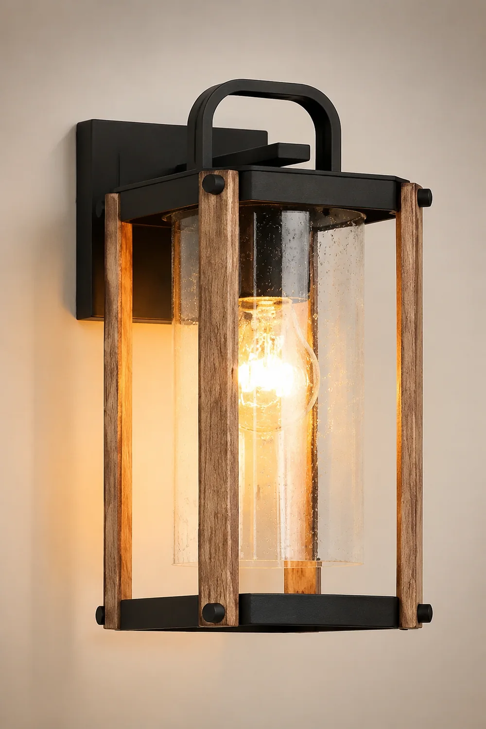 Lantern Shaped Waterproof Glass Black Industrial Outdoor Wall Sconce Lighting - Lumpaz