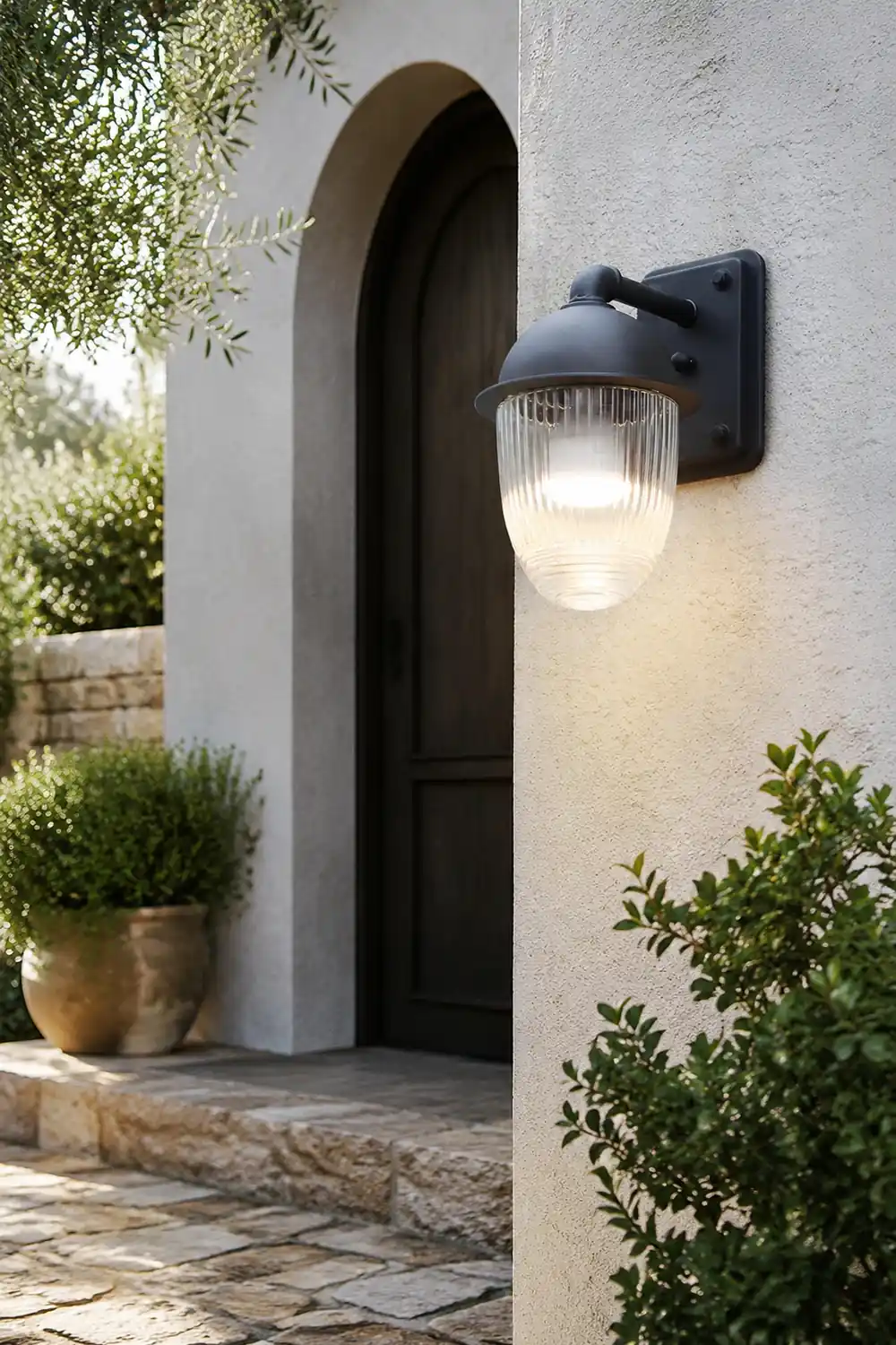 Waterproof Glass Ball Matte Black Modern Outdoor Wall Lamp Exterior Lights - Lumpaz