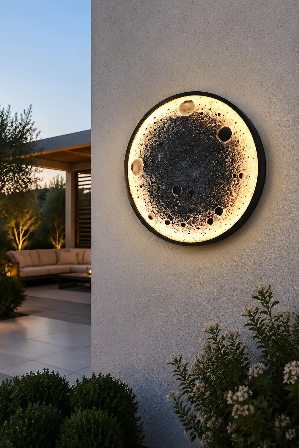 Round Moon Waterproof LED Modern Outdoor Wall Lights Fixture Wall Lamp - Lumpaz
