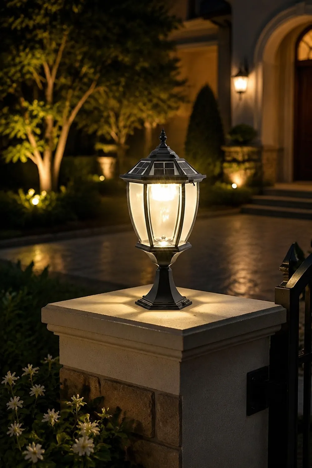 Led Waterproof Black Vintage Outdoor Solar Fence Post Lights with Remote - Lumpaz
