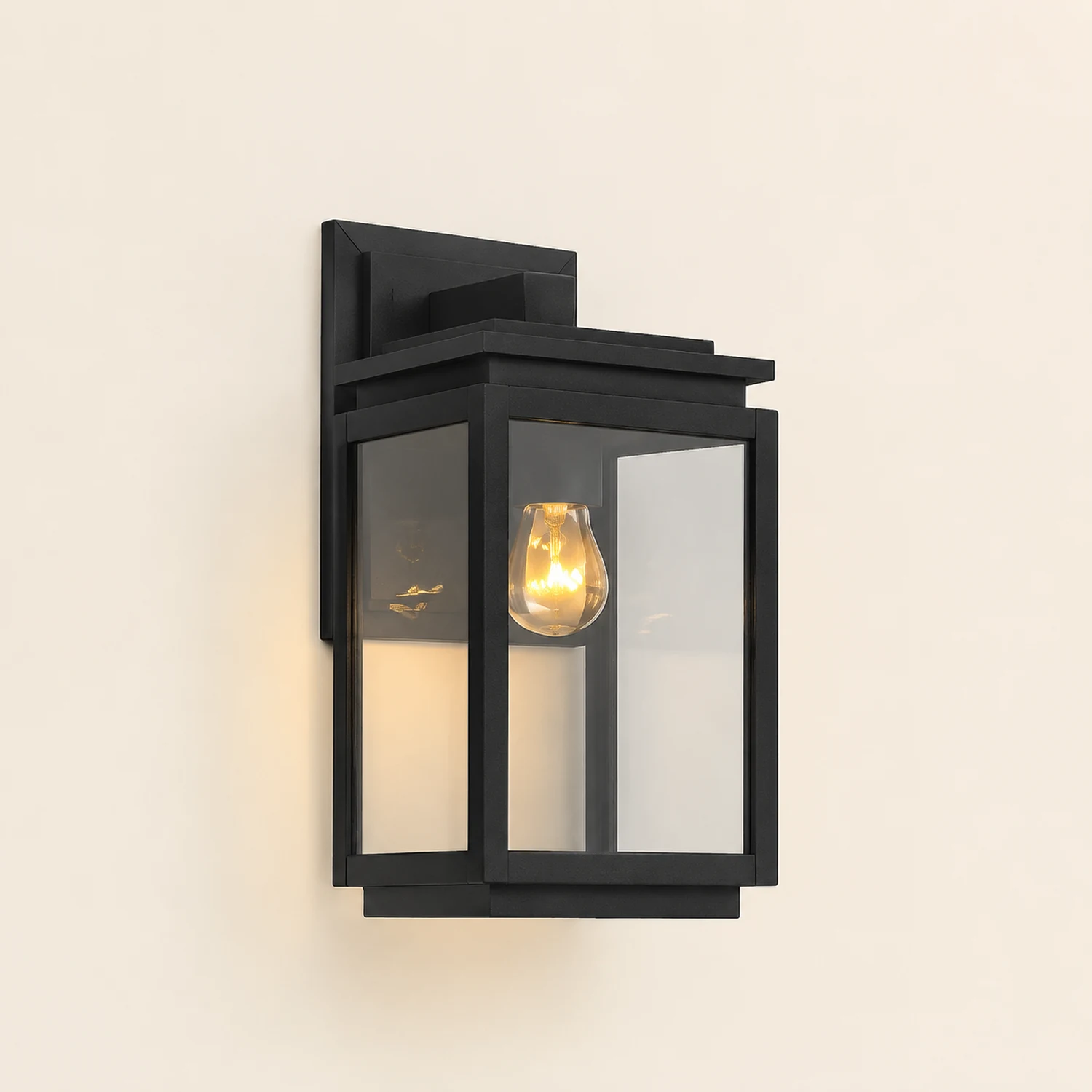 Waterproof Rectangular Glass Black Industrial Outdoor Wall Lamp Exterior Lights - Lumpaz