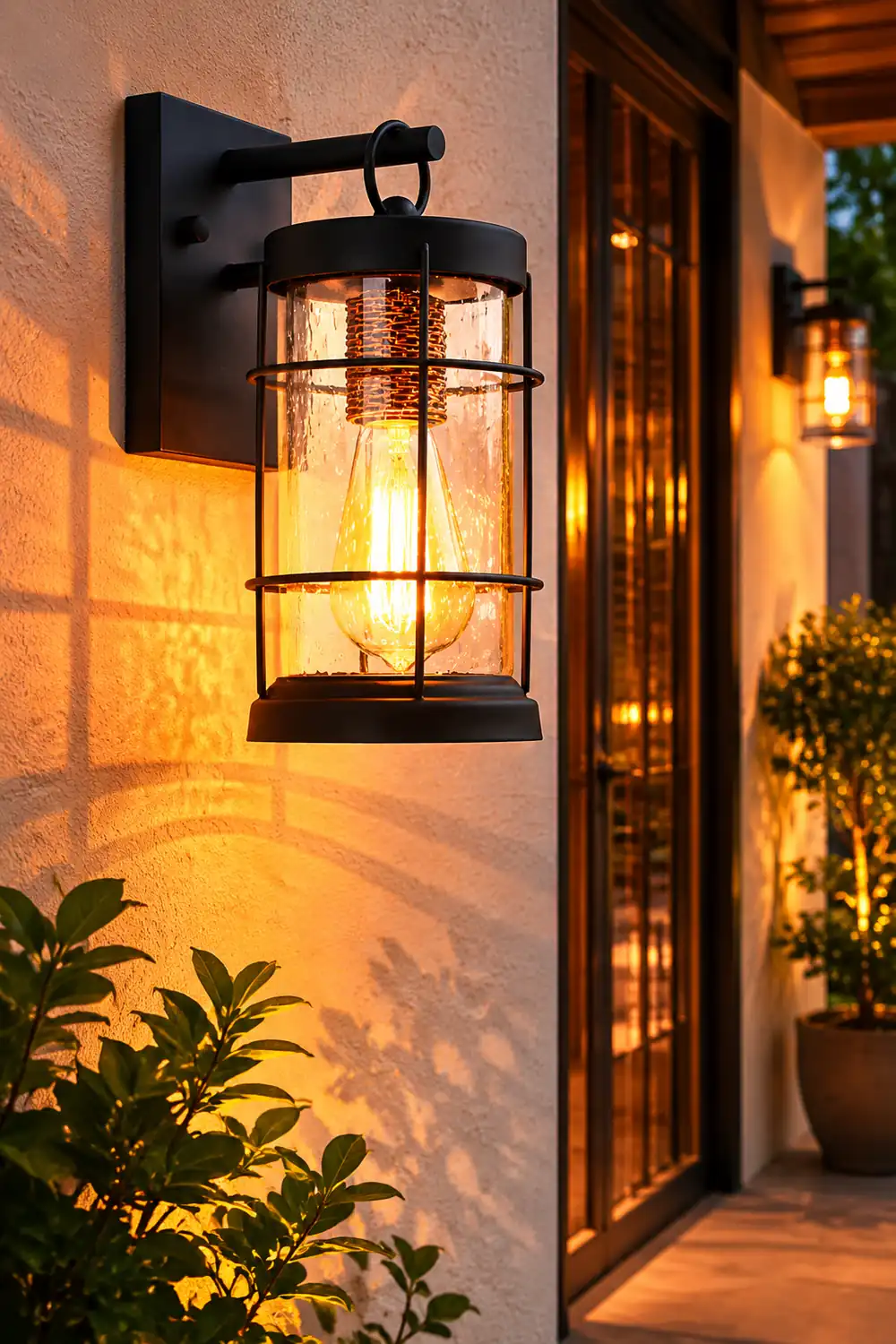 Waterproof Iron Glass Lantern Black Retro Rustic Exterior Wall Lights - Lumpaz