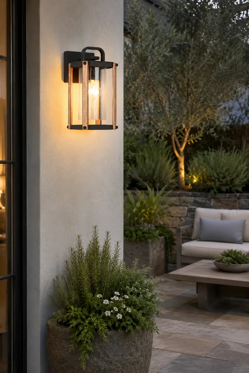 Lantern Shaped Waterproof Glass Black Industrial Outdoor Wall Sconce Lighting - Lumpaz