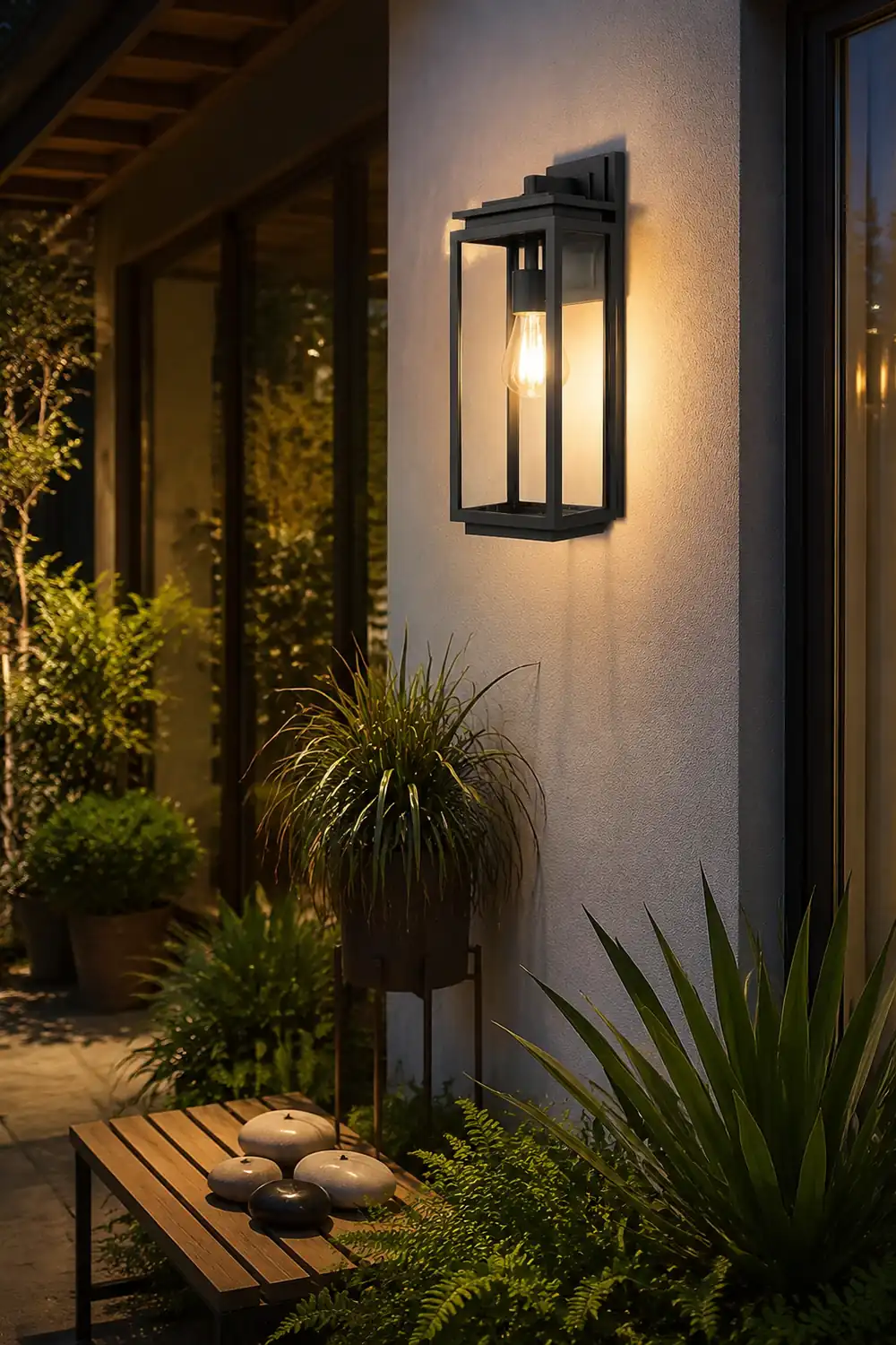Waterproof Rectangular Glass Black Industrial Outdoor Wall Lamp Exterior Lights - Lumpaz