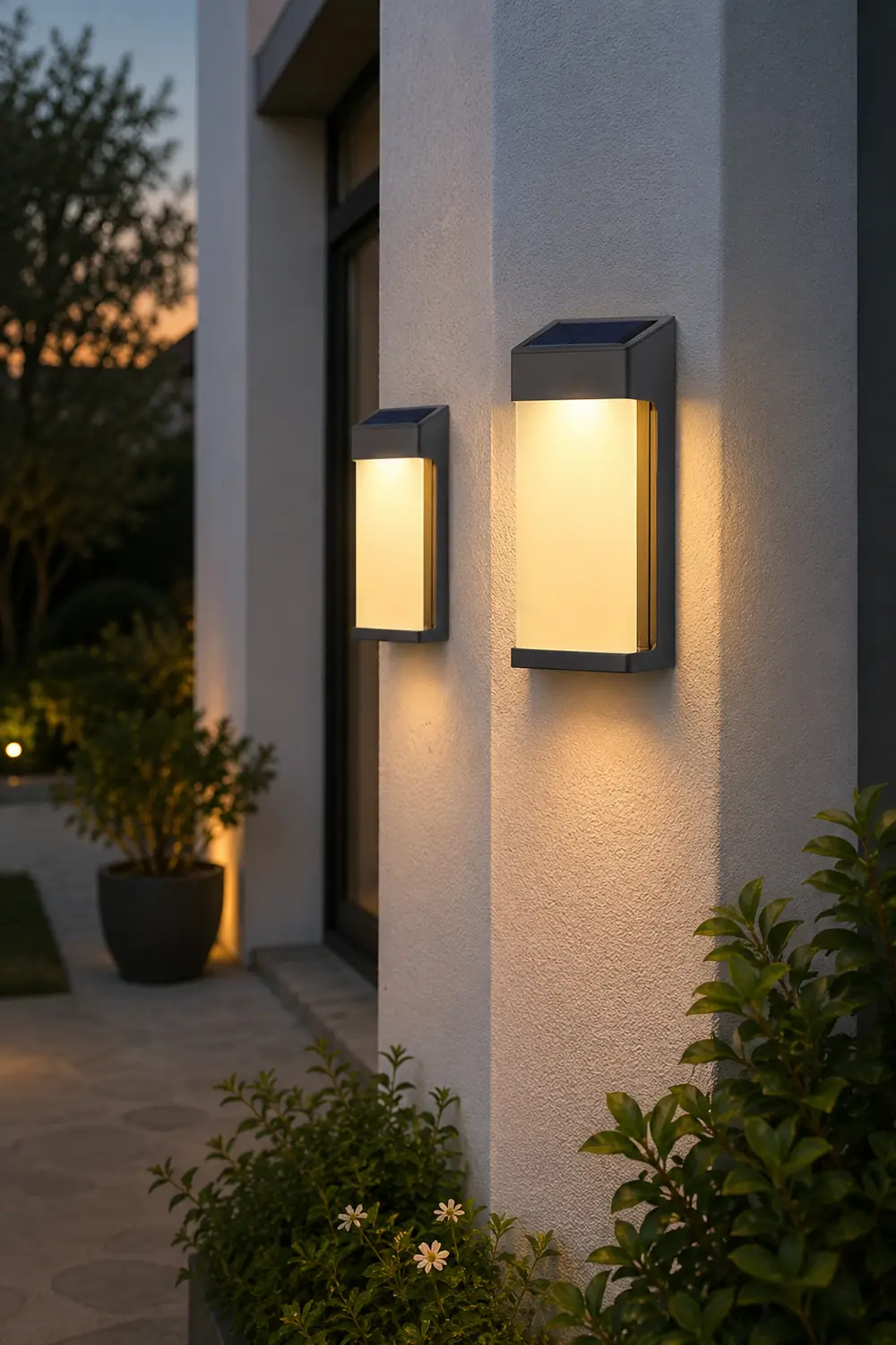 2 Pcs Rectangular LED Light-controlled Waterproof Outdoor Solar Sconce Lighting - Lumpaz
