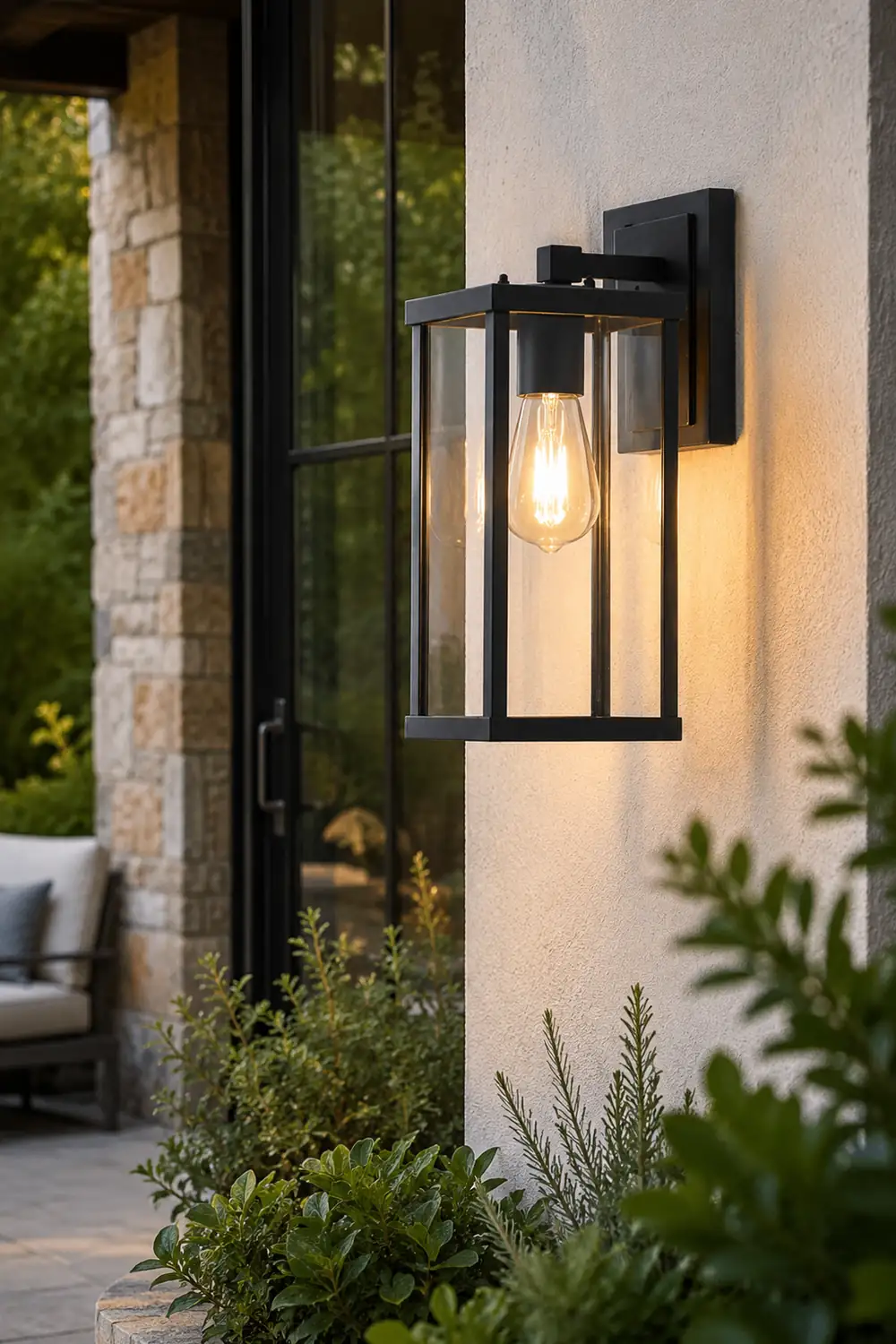 Rectangular Glass Waterproof Black Modern Outdoor Wall Lamp Exterior Lights - Lumpaz