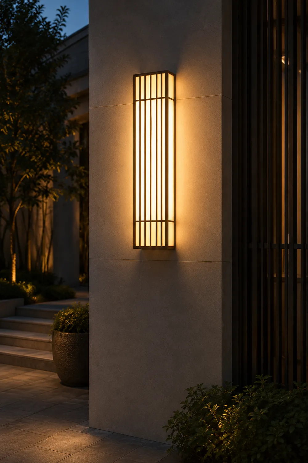 Retro Vertical Stripe Grid LED Waterproof Brown Outdoor Wall Lamp - Lumpaz